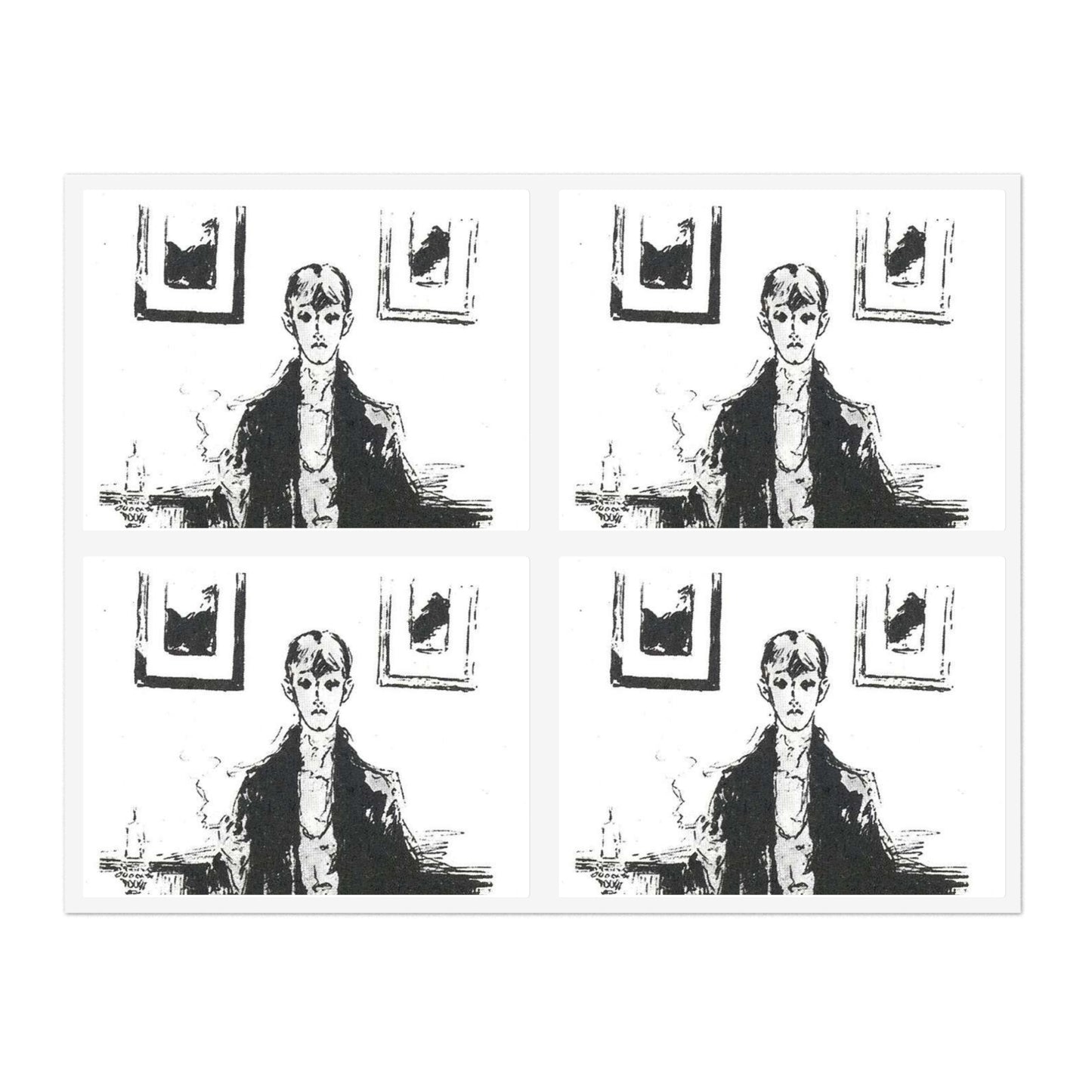 Aubrey Beardsley 5 - A drawing of a woman sitting on a couch Laminated UV Protective Vinyl Stickers