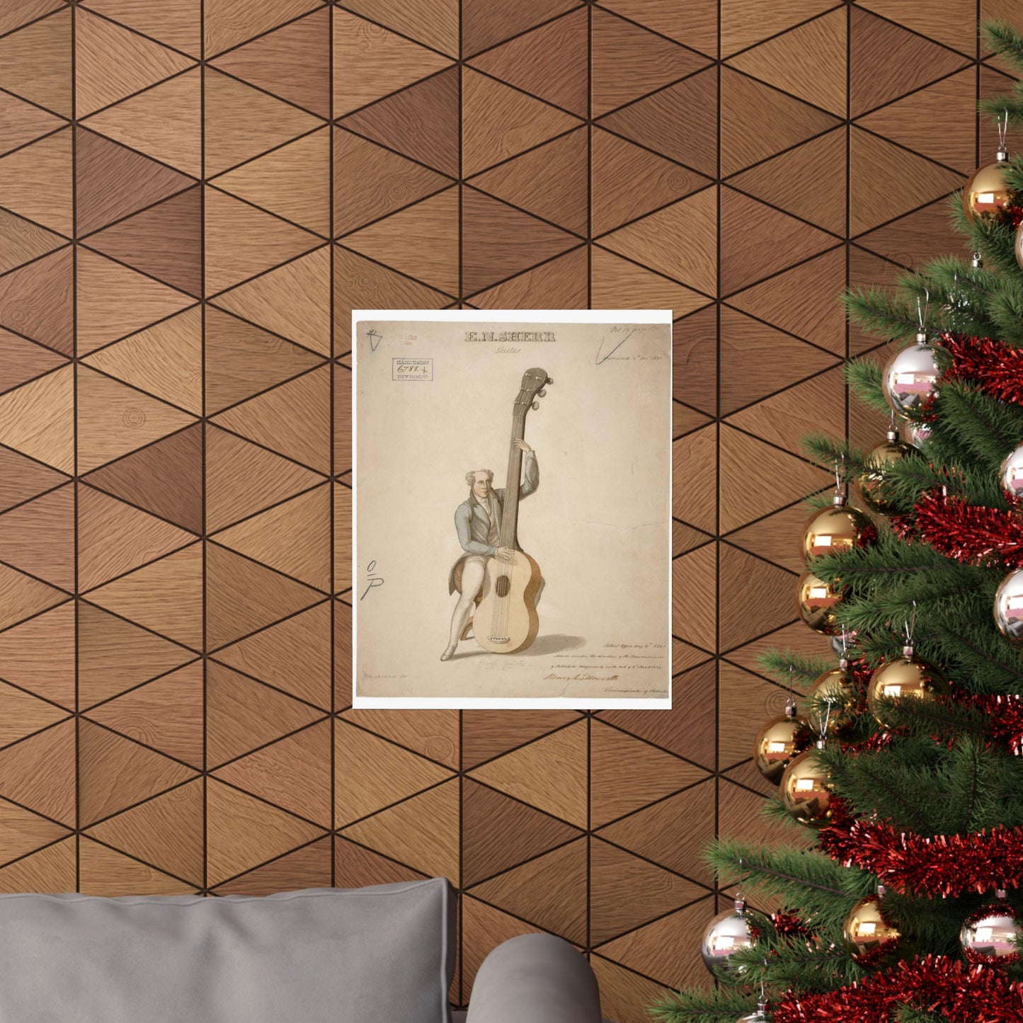 Patent drawing - Drawing of a Harp Guitar Public domain  image High Quality Matte Wall Art Poster for Home, Office, Classroom