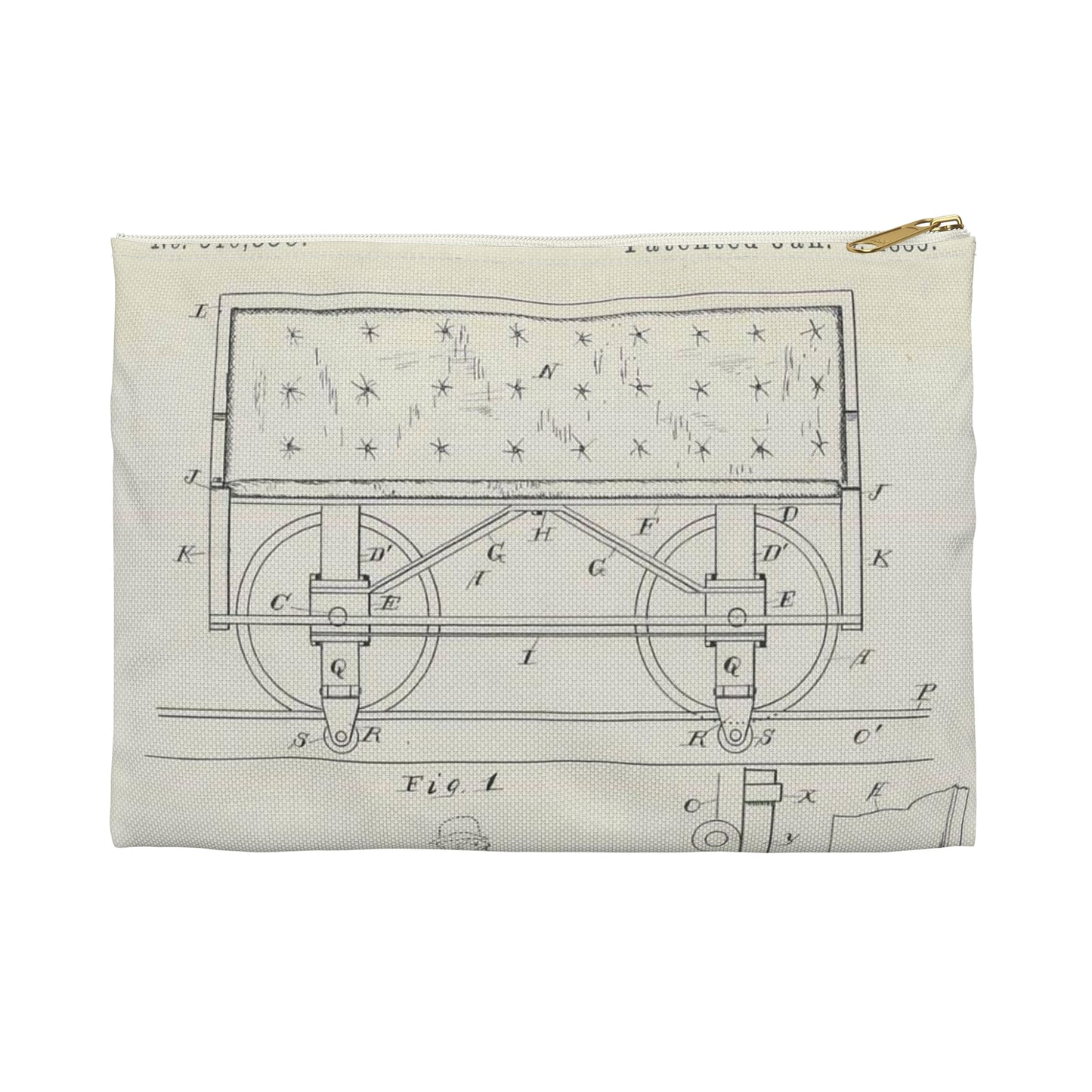 Patent Drawing of Engine - for C. H. Alcoke's Roller Coasting Vehicle Public domain  image Large Organizer Pouch with Black Zipper