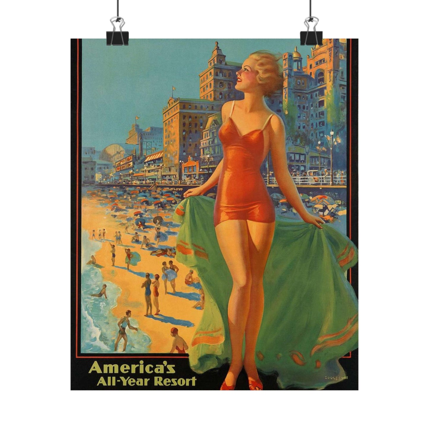 Atlantic City— America’s All-Year Resort, Pennsylvania Railroad, painting by Edward Mason Eggleston High Quality Matte Wall Art Poster for Home, Office, Classroom