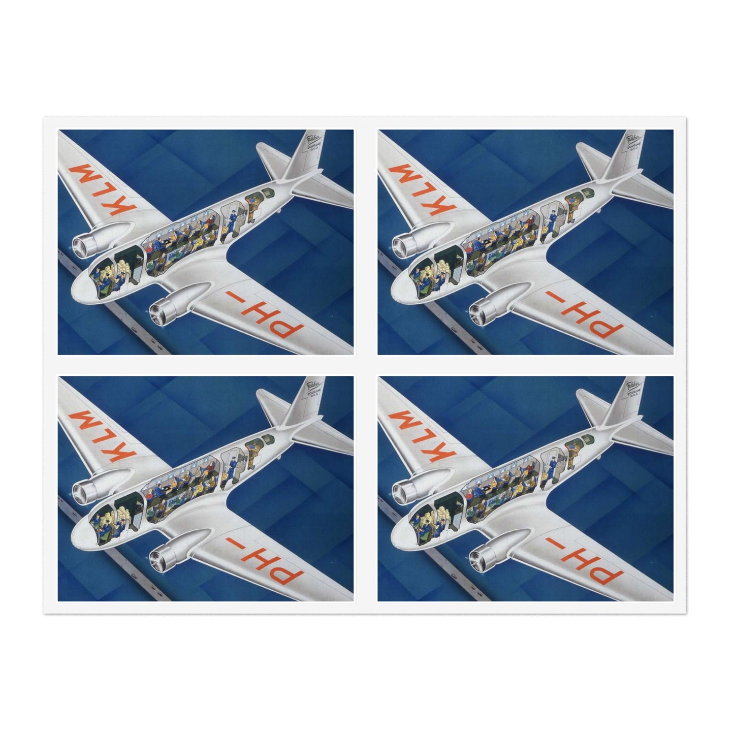 K.L.M. Royal Dutch Airline Fokker- Douglas DC2 To the Continent and the Far East Laminated UV Protective Vinyl Stickers