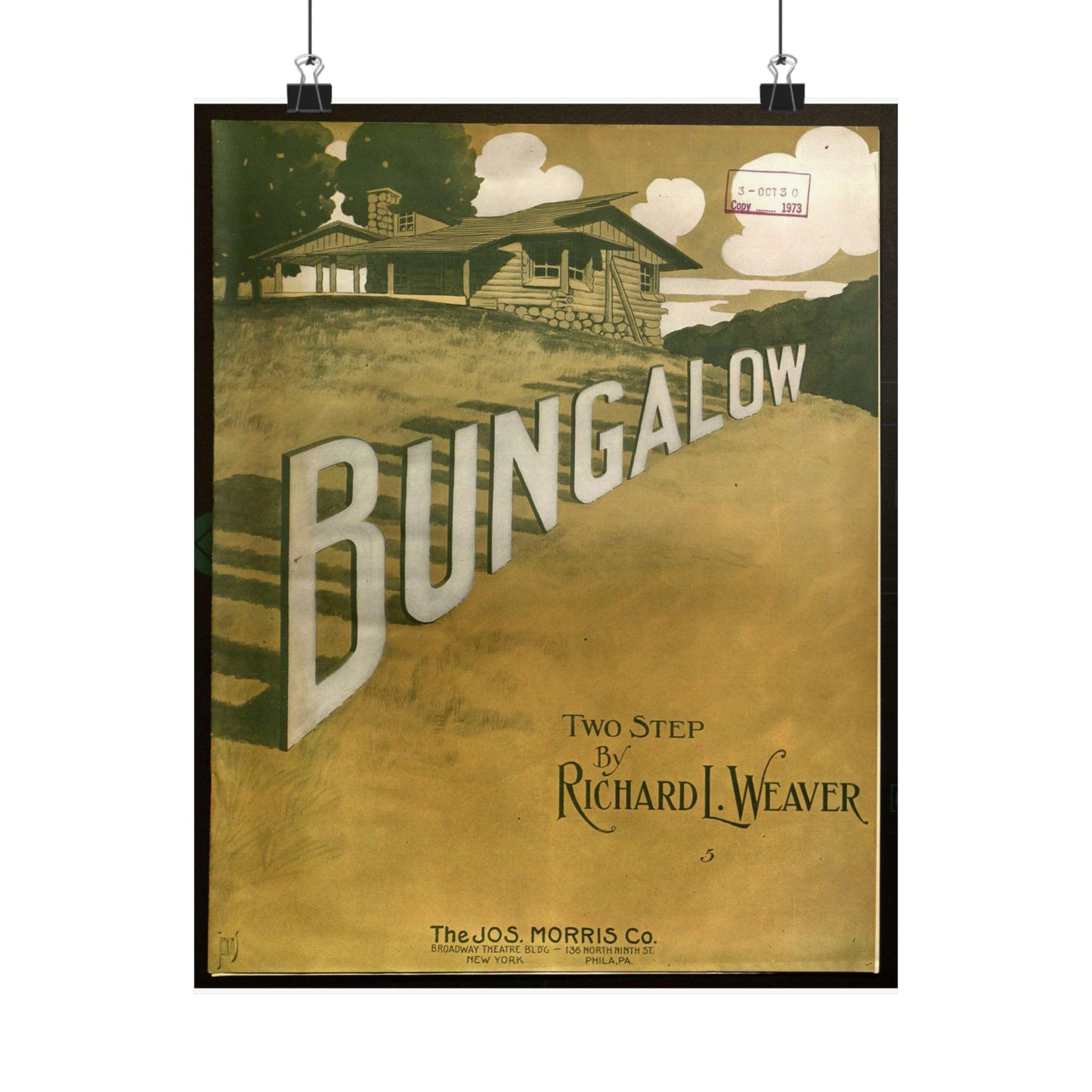 Bungalow, musical notation - Public domain American sheet music High Quality Matte Wall Art Poster for Home, Office, Classroom