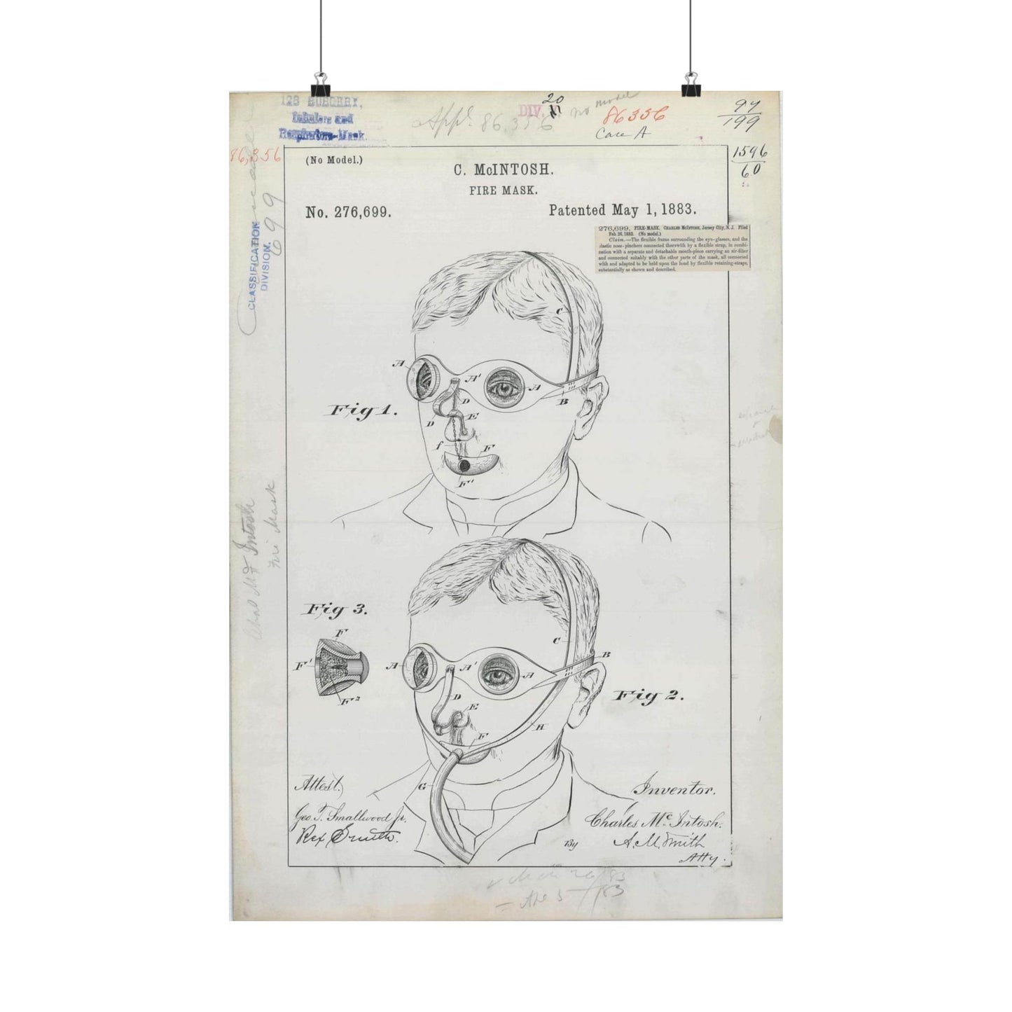 Patent drawing - for C. McIntosh's Fire Mask Public domain  image High Quality Matte Wall Art Poster for Home, Office, Classroom