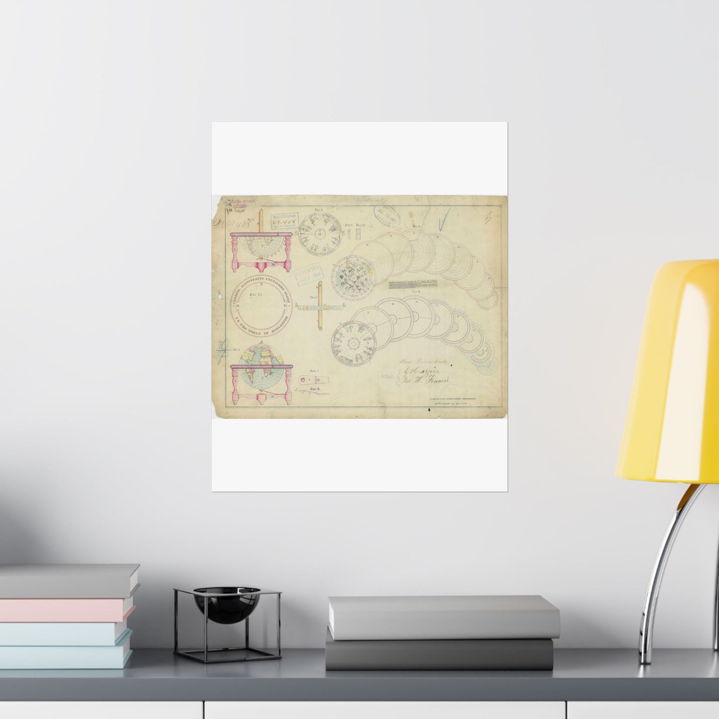 Patent drawing - Drawing of a Terrestrial Globe Public domain  image High Quality Matte Wall Art Poster for Home, Office, Classroom