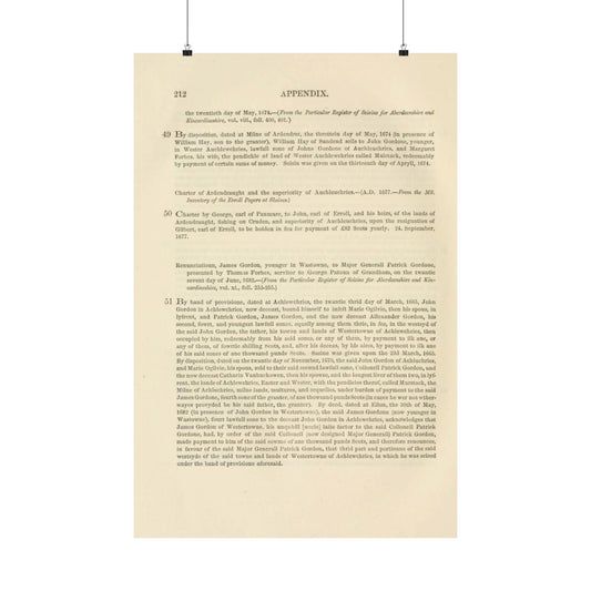 212 APPENDIX.   the twentieth day of May, 1674. — {From the Particular Register of Seisins for Aberdeenshire and  Kincardineshire High Quality Matte Wall Art Poster for Home, Office, Classroom