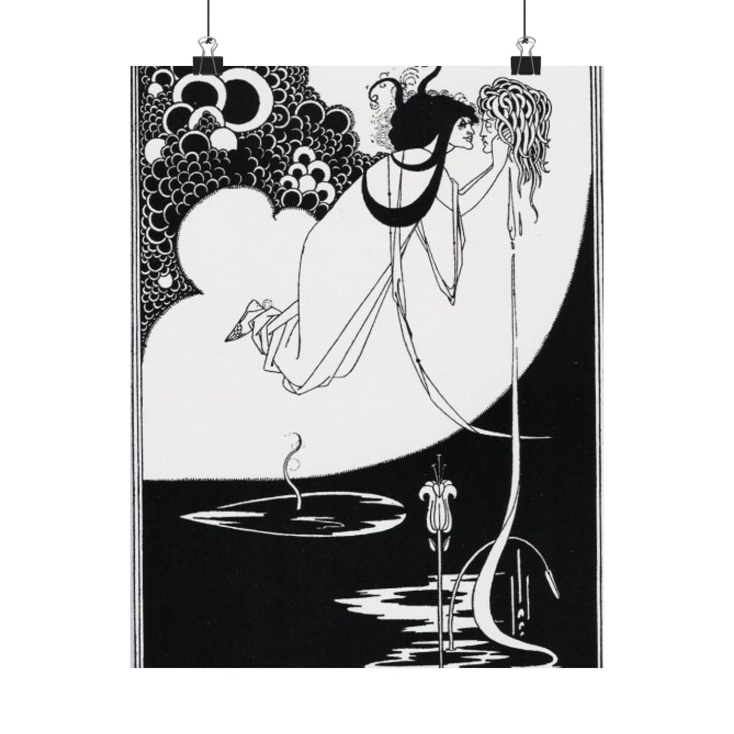 Beardsley apotheose - A black and white drawing of a woman in a dress High Quality Matte Wall Art Poster for Home, Office, Classroom