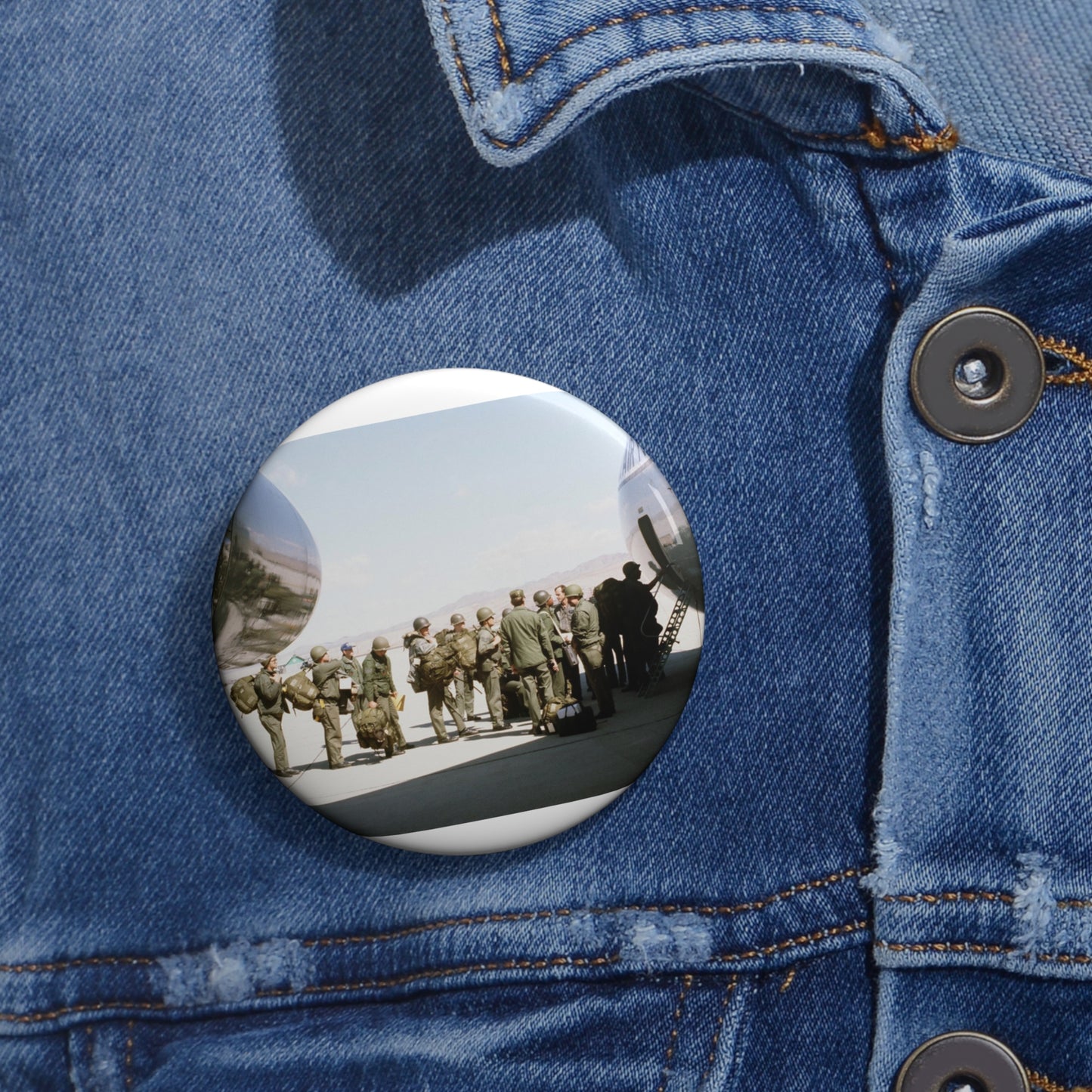 Troops embark a C-141 Starlifter aircraft during exercise Team Spirit (Coronet Spray) Pin Buttons with Crisp Design