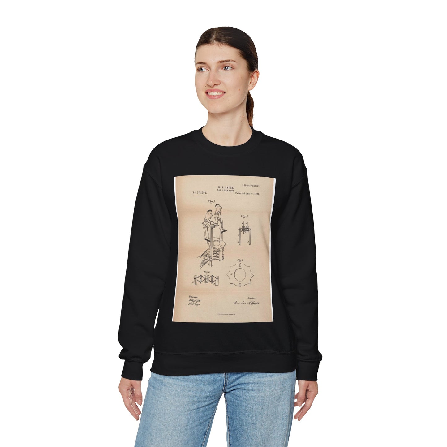 Patent drawing - for a Toy Gymnast Public domain  image Black Heavy Blend Adult Crew Neck SweatShirt