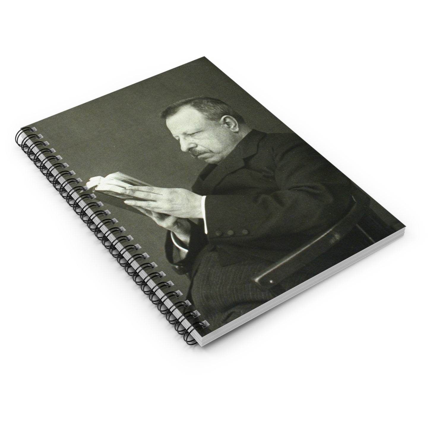 B.Croce, Italy - A black and white photo of a man reading a book Spiral Bound Ruled Notebook with Printed Cover