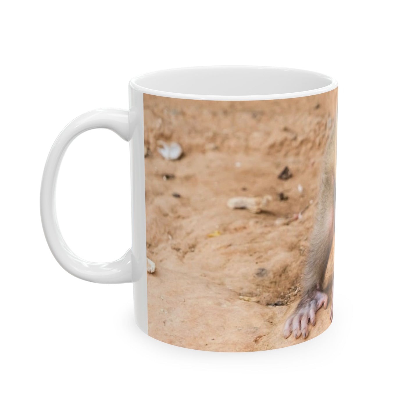 Public domain stock image. Monkey baby eating peanut. Beautiful Novelty Ceramic Coffee Mug 11oz