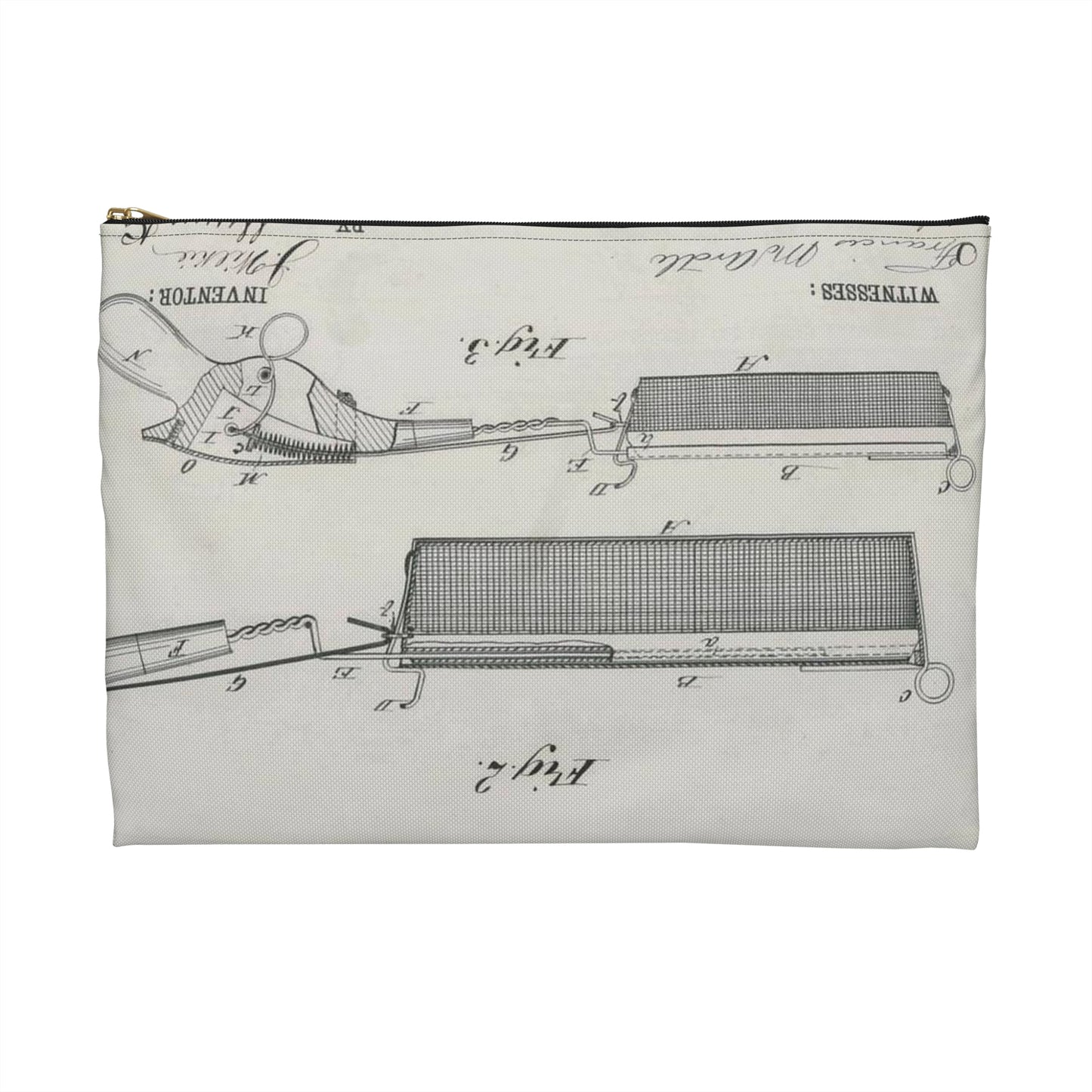 Patent Drawing of Engine - for J. Wilkie's Corn Popper Public domain  image Large Organizer Pouch with Black Zipper