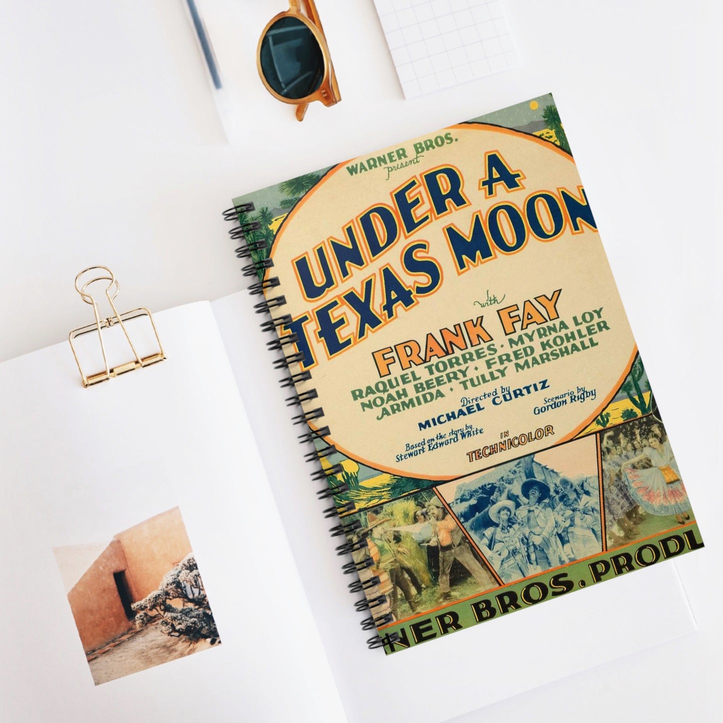 Under a Texas Moon poster - Art Deco public domain image Spiral Bound Ruled Notebook with Printed Cover