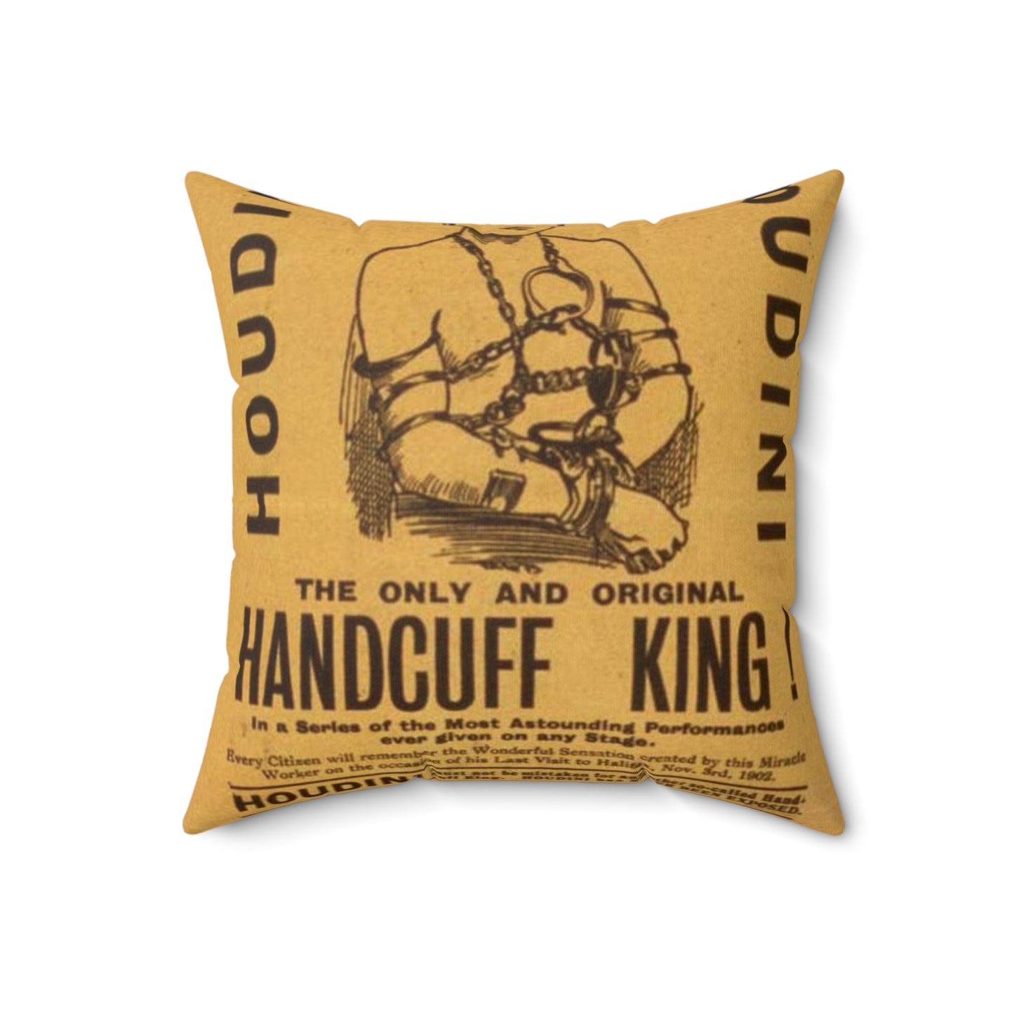 Special starring record engagement of the world's famous jail breaker, Houdini the only and original handcuff king. Decorative Accent Square Pillow