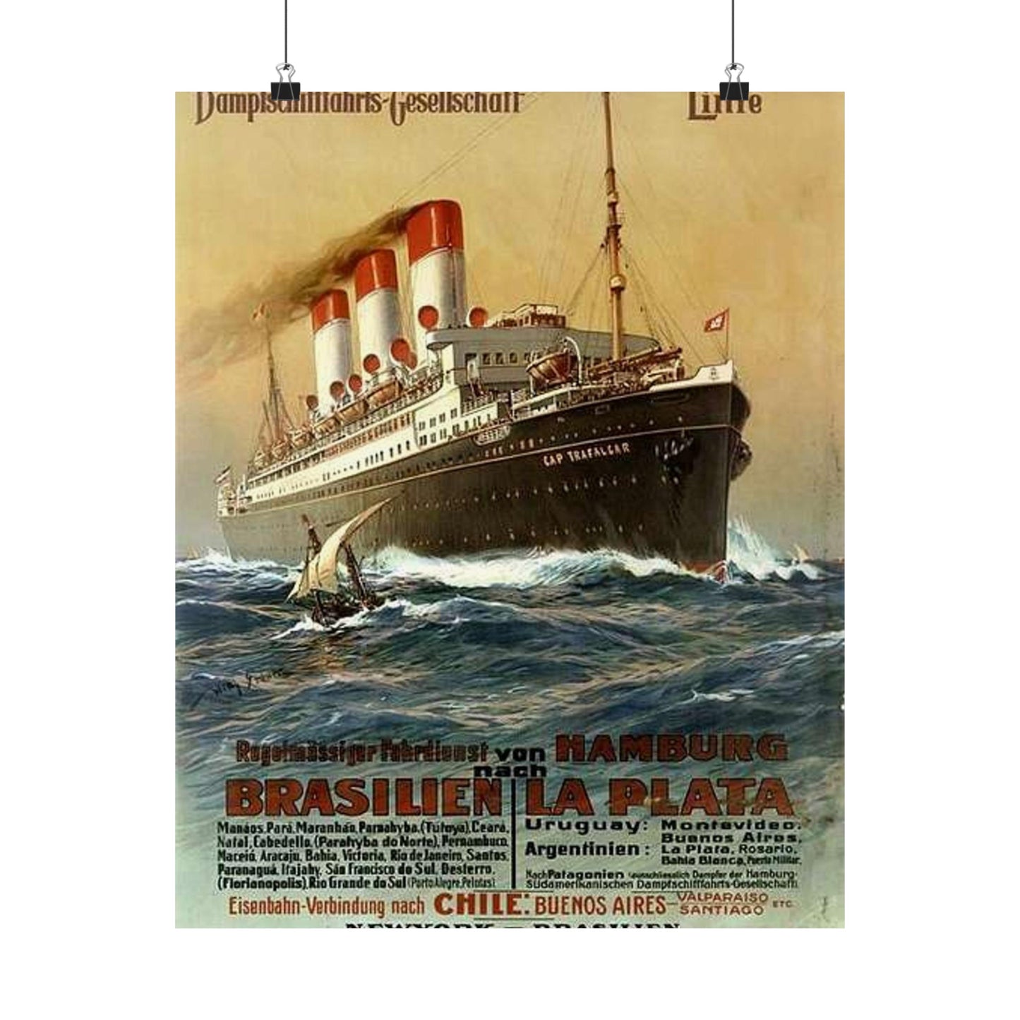 Dampfer Cap Trafalgar 1899 - Public domain image of a steam boat High Quality Matte Wall Art Poster for Home, Office, Classroom