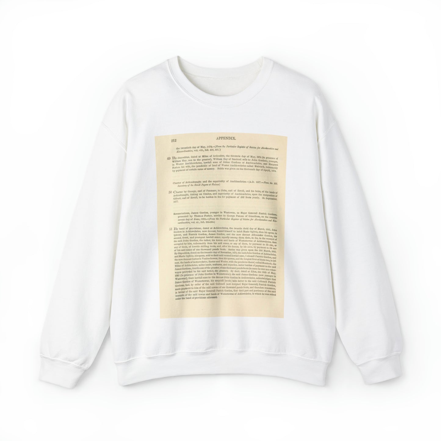 212 APPENDIX.   the twentieth day of May, 1674. — {From the Particular Register of Seisins for Aberdeenshire and  Kincardineshire White Heavy Blend Adult Crew Neck SweatShirt