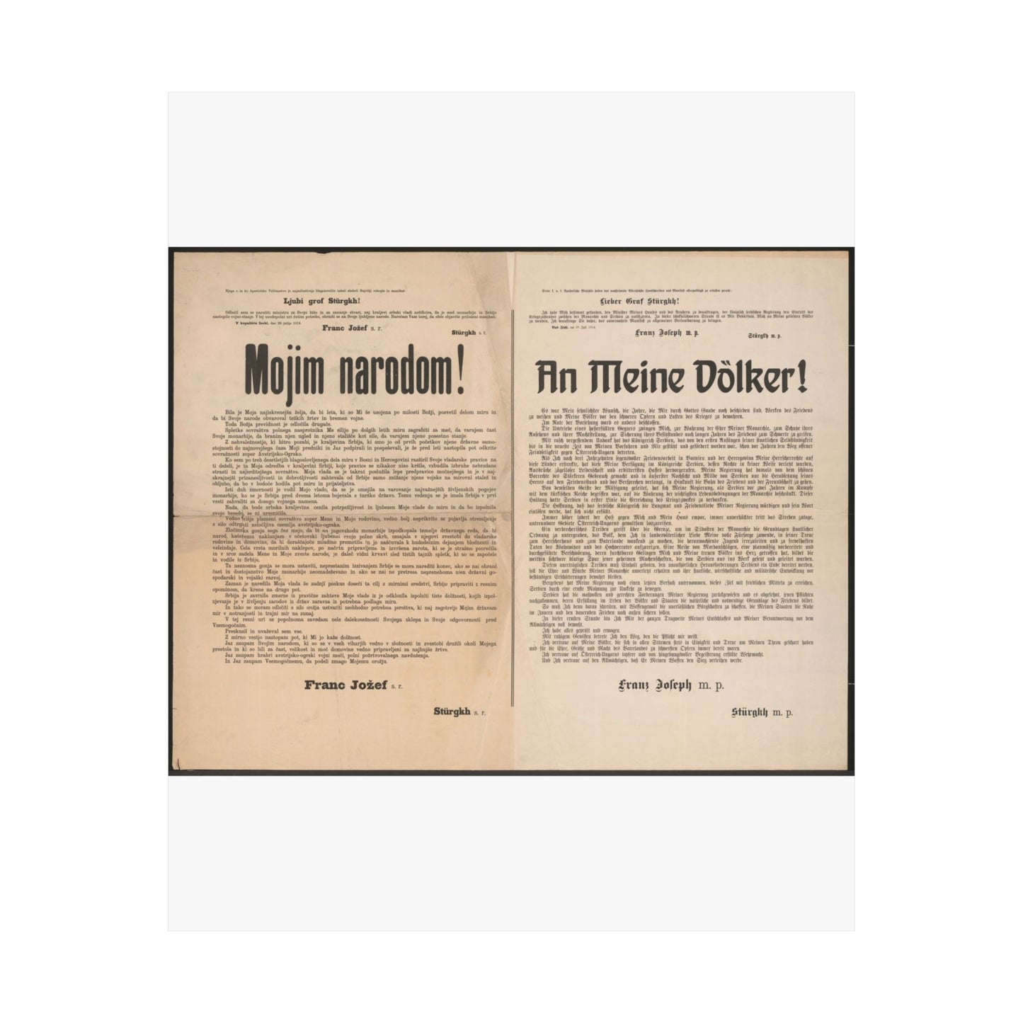 Mojim narodom! | An Meine Völker! - Schreiben von Kaiser Franz Joseph - Kriegserklärung - Mehrsprachiges Plakat High Quality Matte Wall Art Poster for Home, Office, Classroom