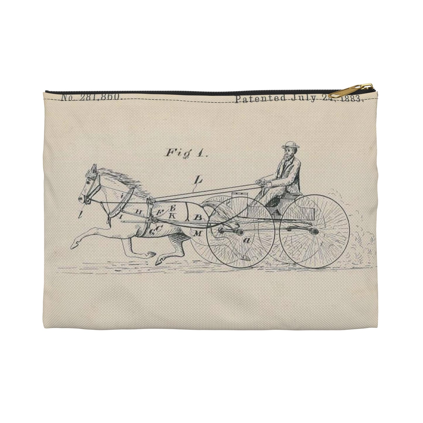 Patent drawing - for O. T. Jones' Horse Detacher Public domain  image Large Organizer Pouch with Black Zipper