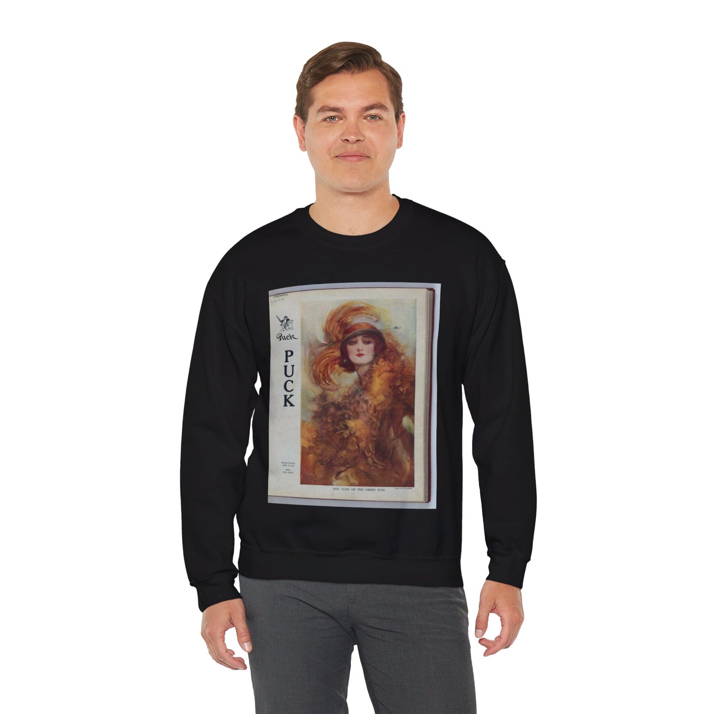 The lure of the green eyes / painted by W.H. Barribal. Black Heavy Blend Adult Crew Neck SweatShirt