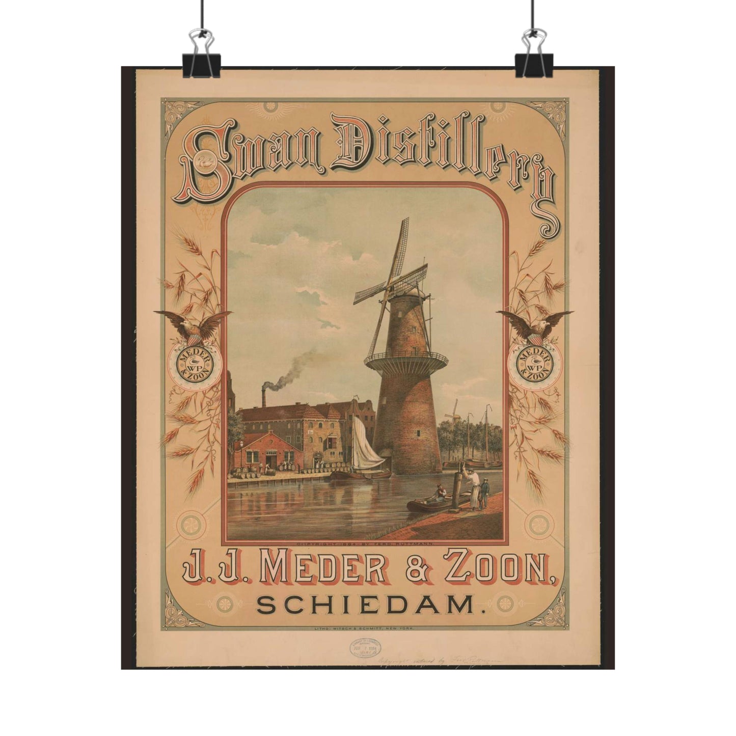 Swan Distillery, J.J. Meder & Zoon, Schiedam High Quality Matte Wall Art Poster for Home, Office, Classroom