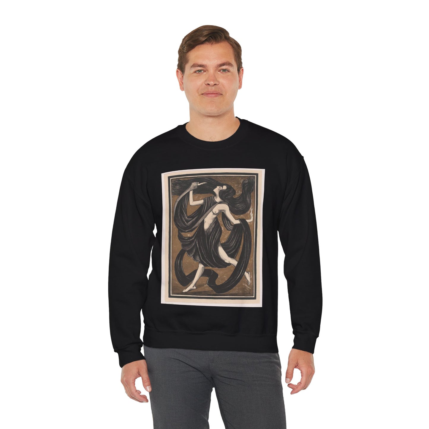 Danseres met draperieën - Drawing. Public domain image. Black Heavy Blend Adult Crew Neck SweatShirt