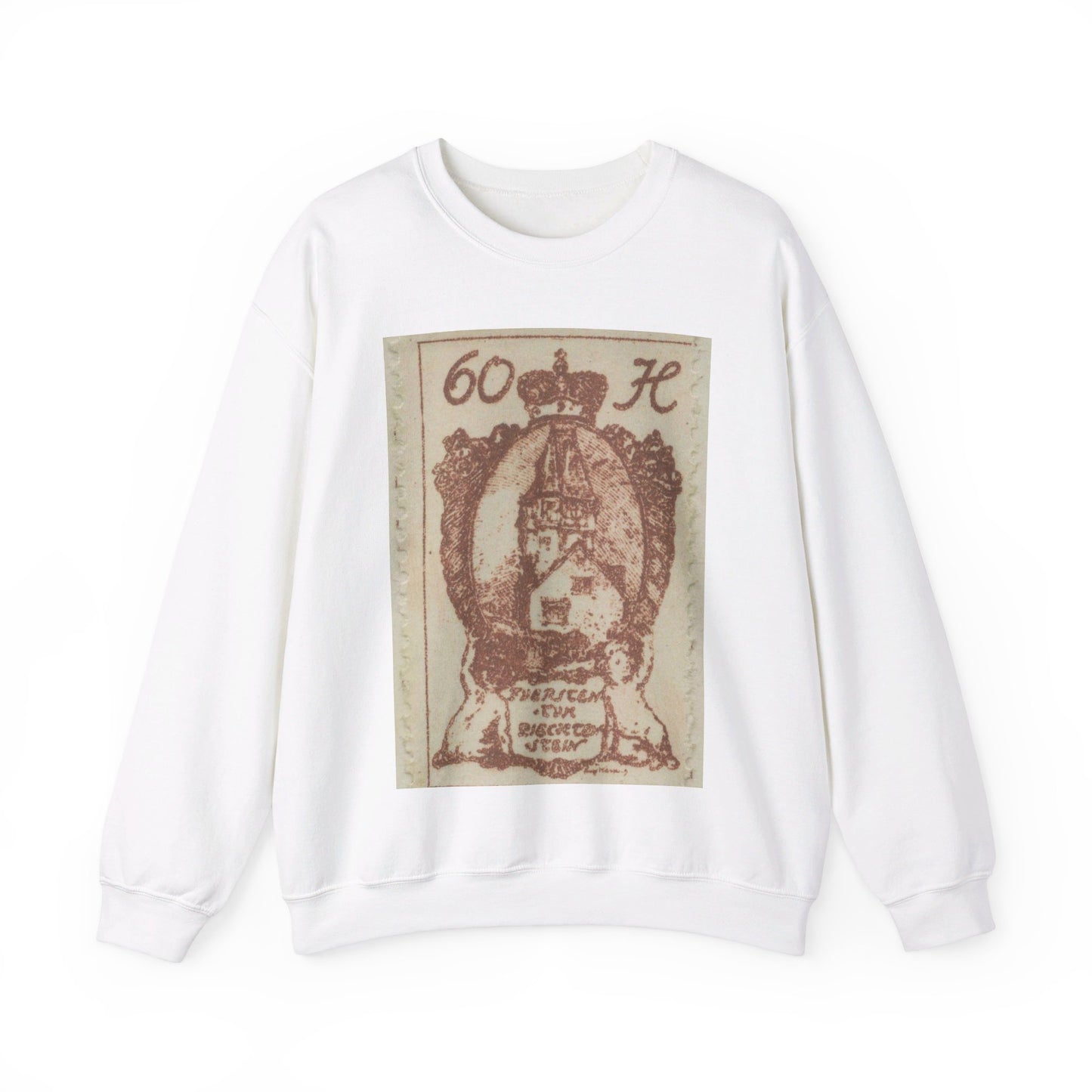 Frimärke ur Gösta Bodmans filatelistiska motivsamling, påbörjad 1950.Frimärke från Liechtenstein, 1920. Motiv av Röda Tornet i Vaduz. White Heavy Blend Adult Crew Neck SweatShirt