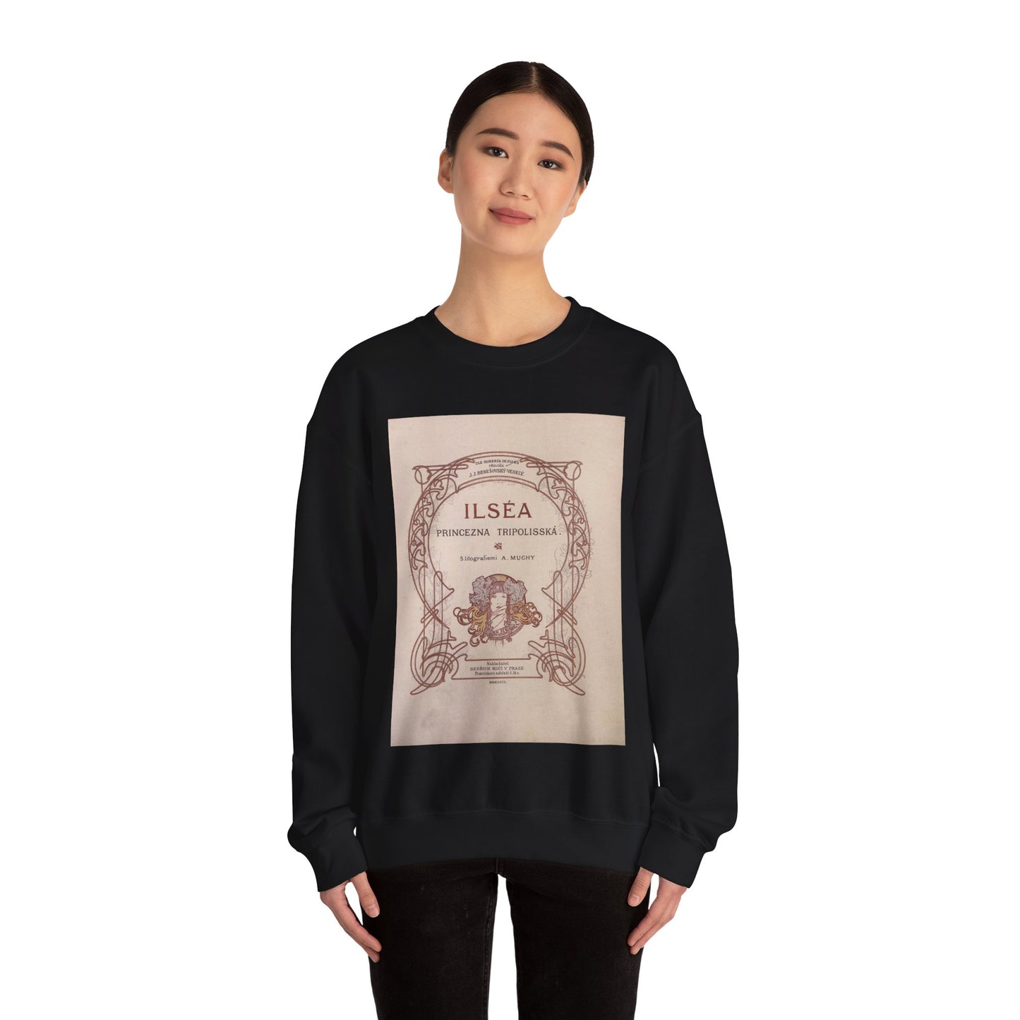 Ilsea, princezna tripolisska - title - Alfons Mucha Black Heavy Blend Adult Crew Neck SweatShirt