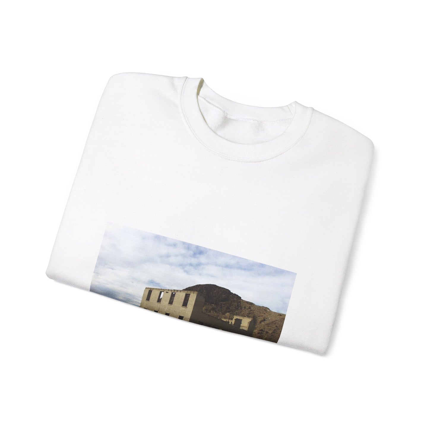 Death Valley Scenic Byway - An Abandoned Structure in Rhyolite White Heavy Blend Adult Crew Neck SweatShirt