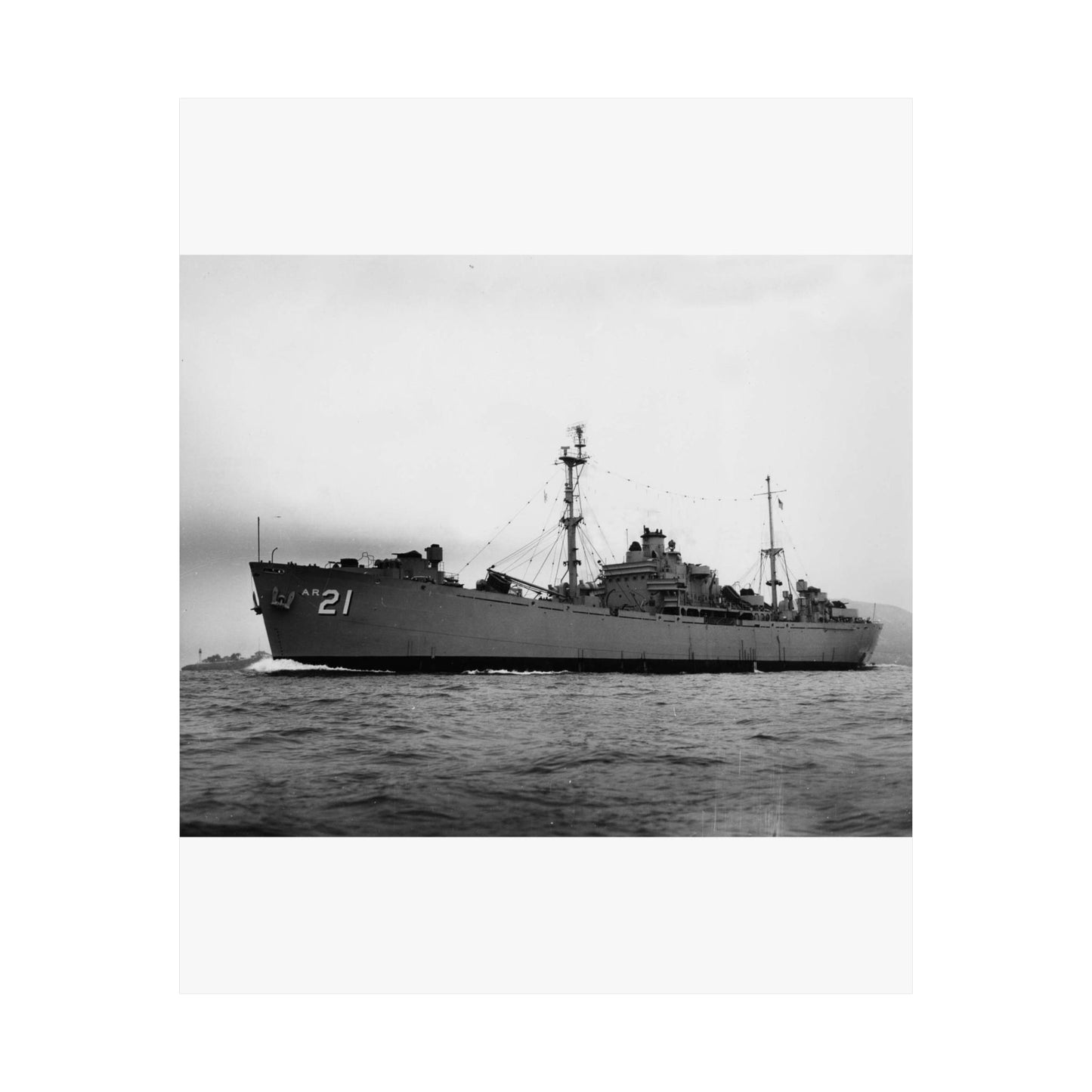 USS Dionysus (AR-21) underway, circa 1952-1955 (USN 1045360) High Quality Matte Wall Art Poster for Home, Office, Classroom