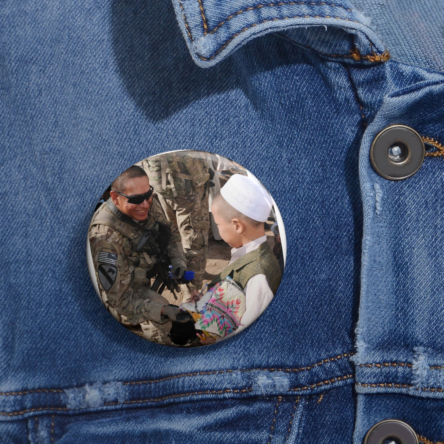 U.S. Army Sgt. Aloysius Goodshield, a squad leader Pin Buttons with Crisp Design