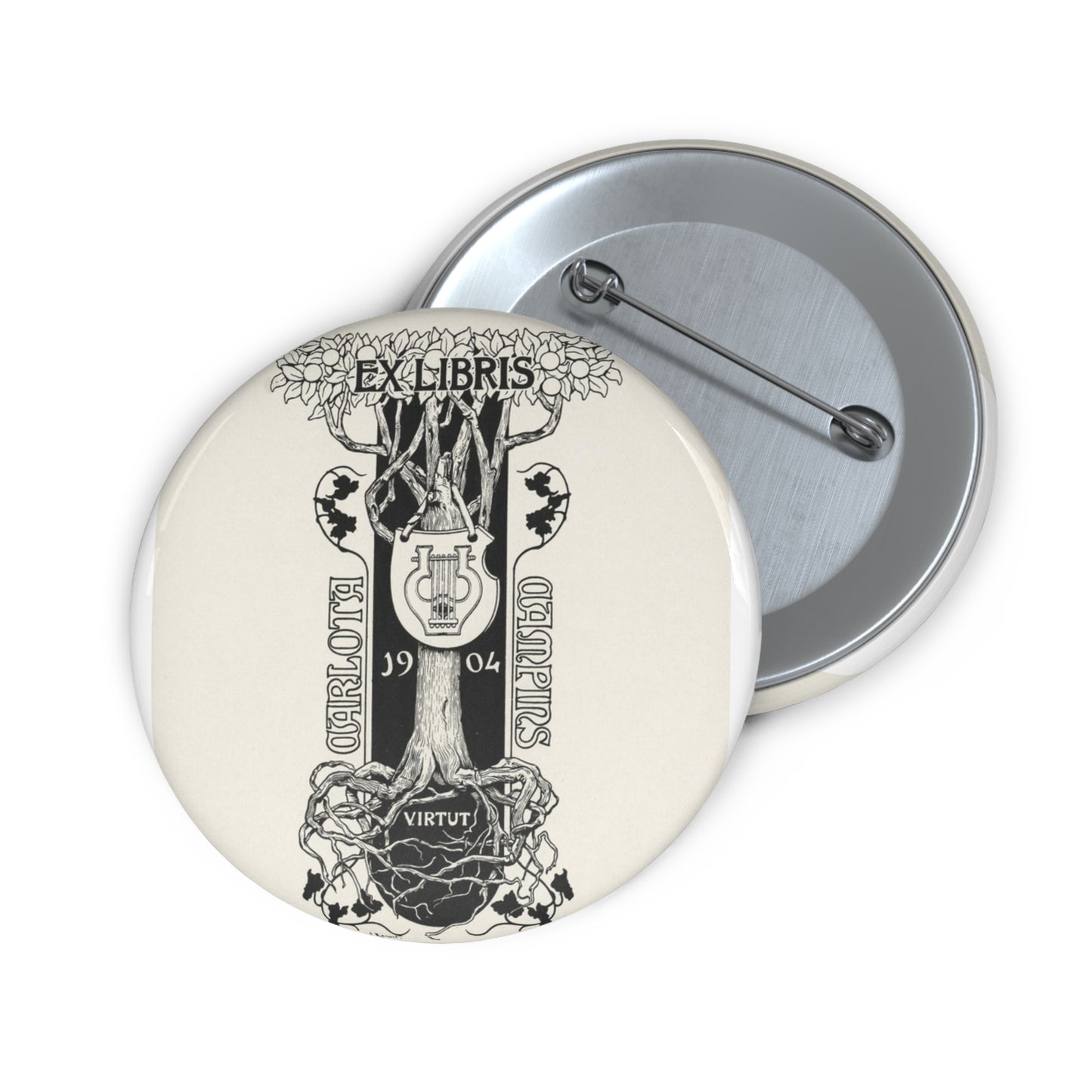Carlota Campins by Joaquim Renart, 1904 Pin Buttons with Crisp Design