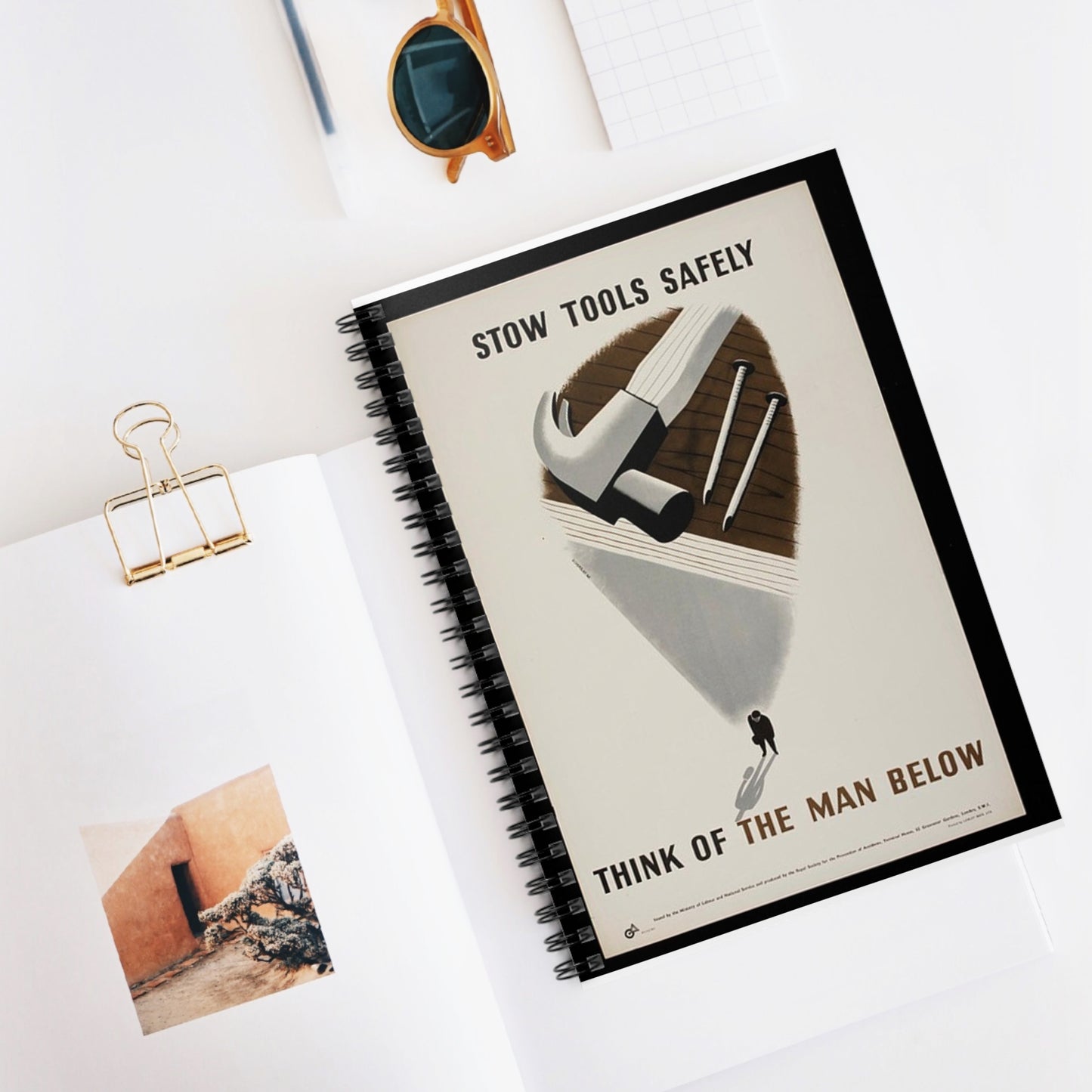 Stow Tools Safely Tom Eckersley Spiral Bound Ruled Notebook with Printed Cover