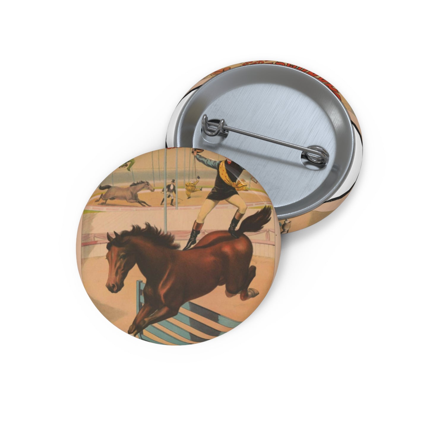 Die Barnum & Bailey groesste schaustellung der welt Reiter-wettrennen. Der Springende jockey.. Pin Buttons with Crisp Design