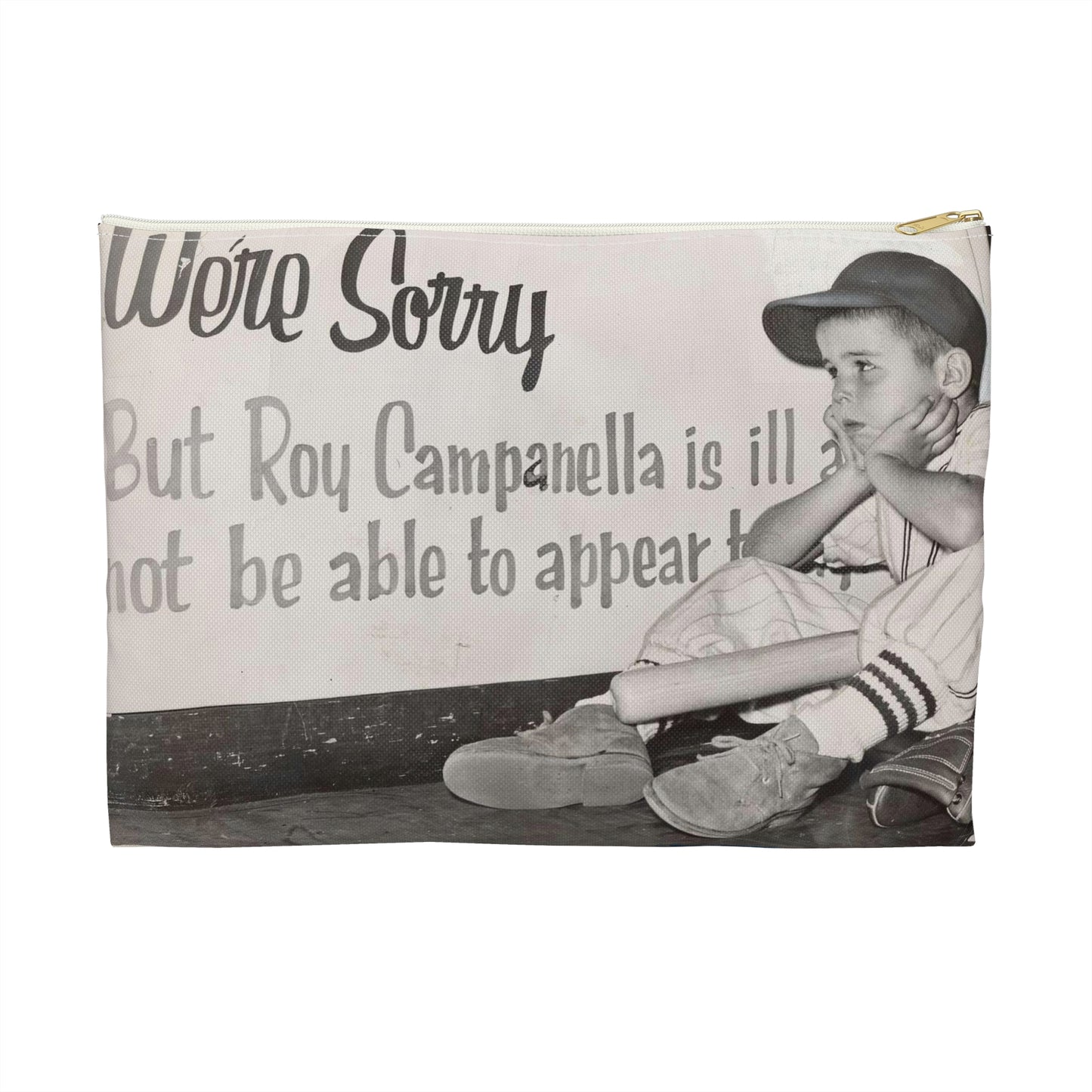 "We're sorry, but Roy Campanella is ill a[nd ...] not be able to appear [...] / World Telegram & Sun photo by Roger Higgins. Large Organizer Pouch with Black Zipper