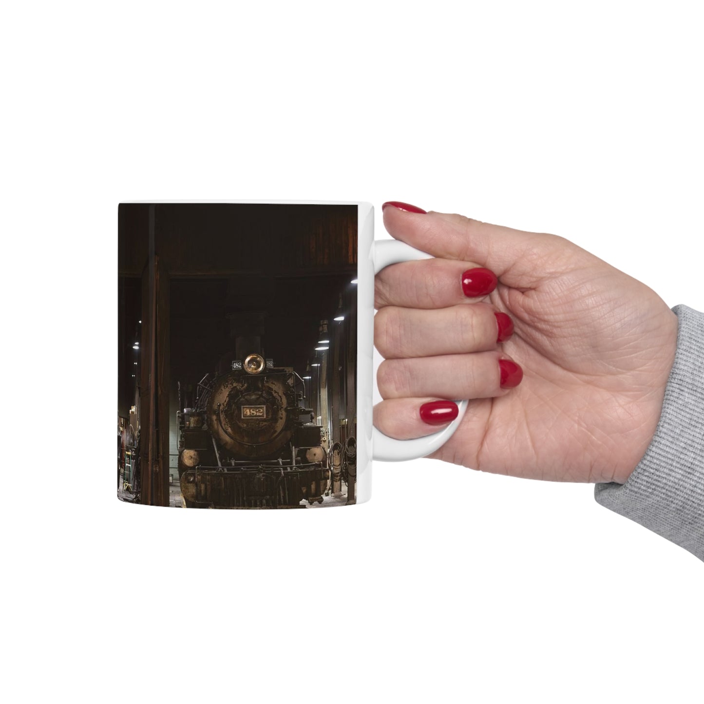 Steam locomotives in the roundhouse of the Durango & Silverton Narrow Gauge Scenic Railroad in Durango, Colorado Beautiful Novelty Ceramic Coffee Mug 11oz