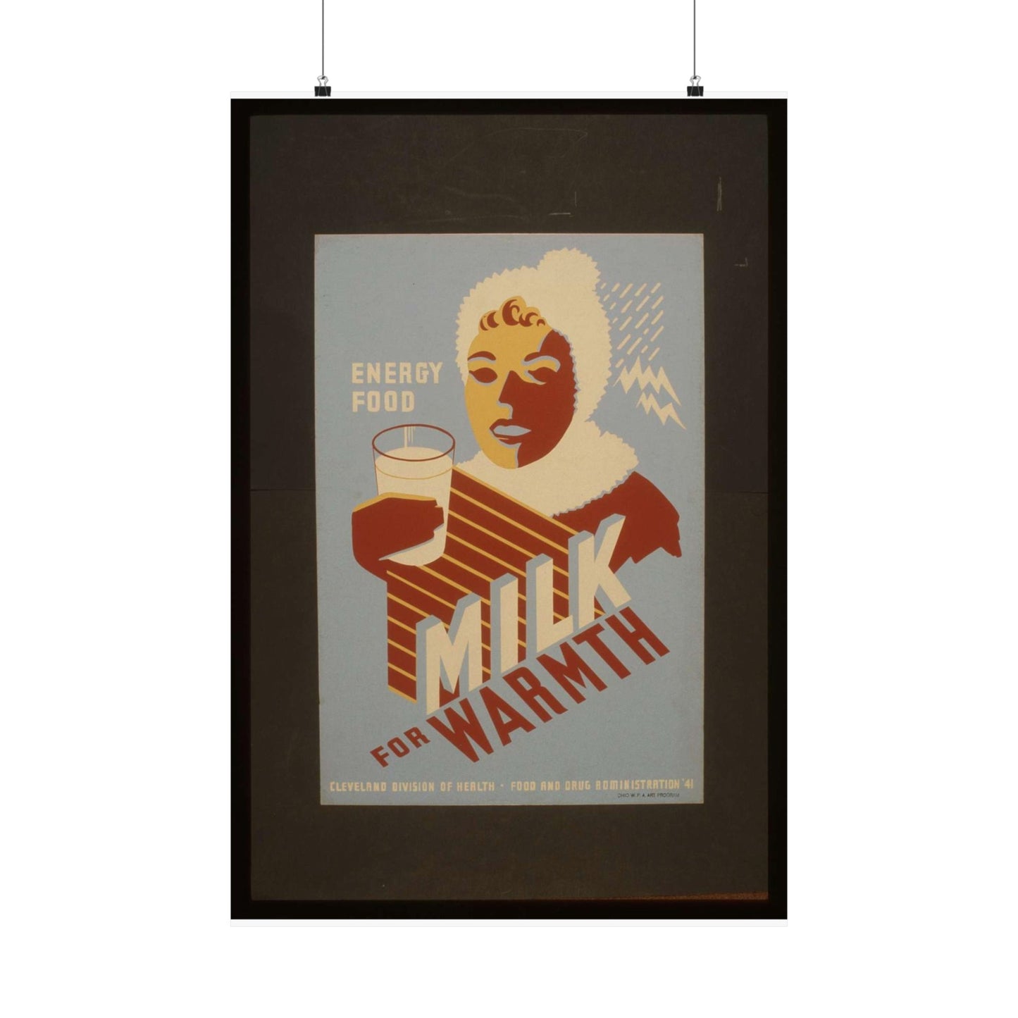 Milk - for warmth Energy food. - WPA poster, Public domain, Library of Congress High Quality Matte Wall Art Poster for Home, Office, Classroom