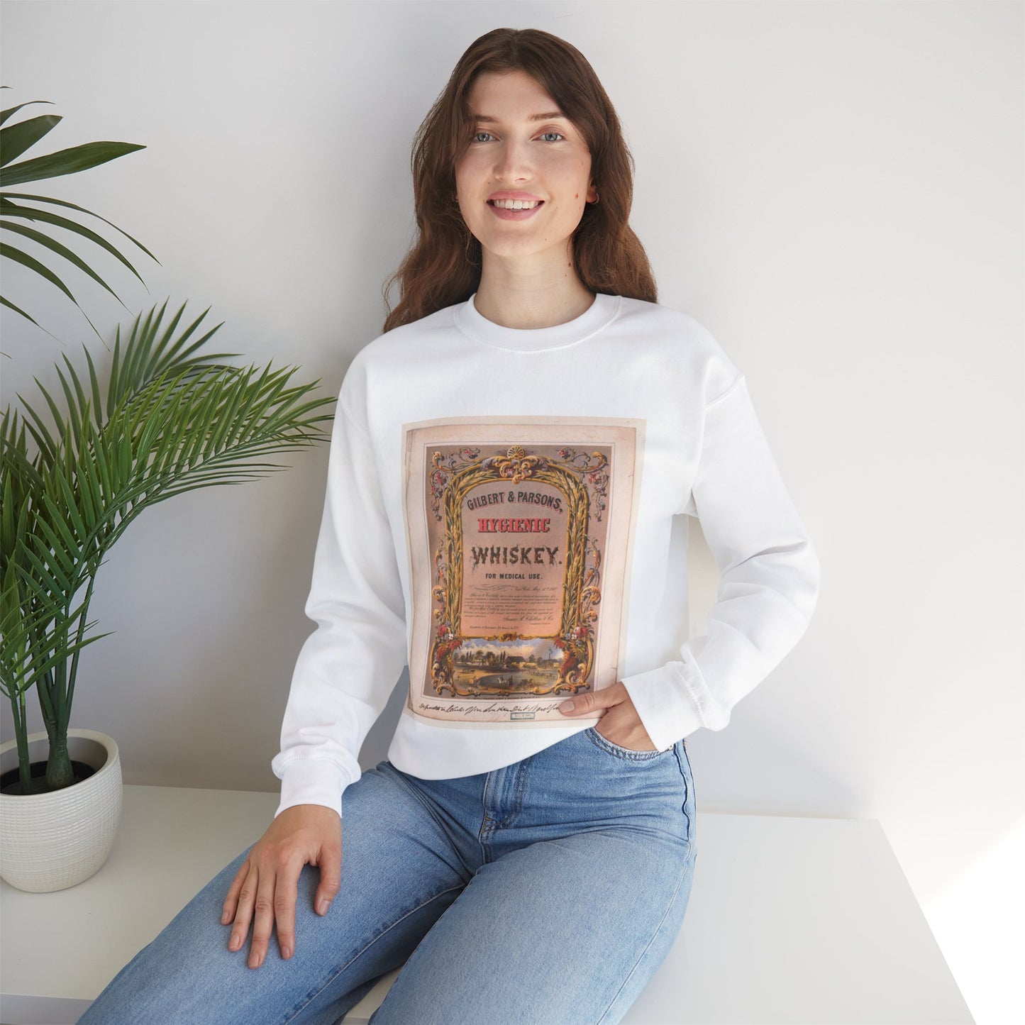 Gilbert & Parsons, hygienic whiskey--for medical use / lith. in colors by Robertson, Seibert & Shearman, N.Y. White Heavy Blend Adult Crew Neck SweatShirt