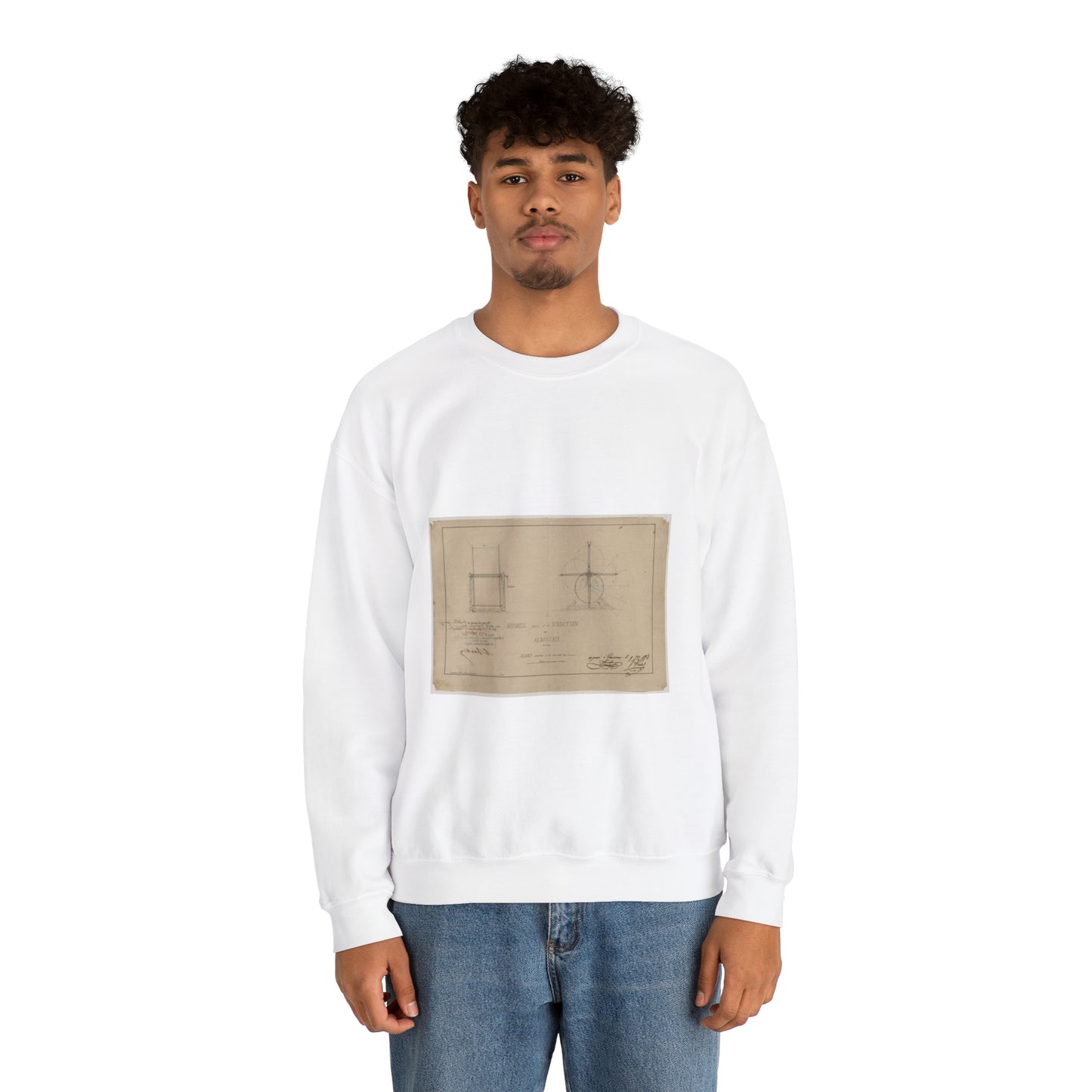 Patent drawing - Appareil propre à la direction des aerostats plans annèxes à la demande d'un brevet pour une durée de 15 ans / / apprové à [...] Sourbieu & Pre. Pradel, 1852 septembre 9. Public domain  image White Heavy Blend Adult Crew Neck SweatShirt