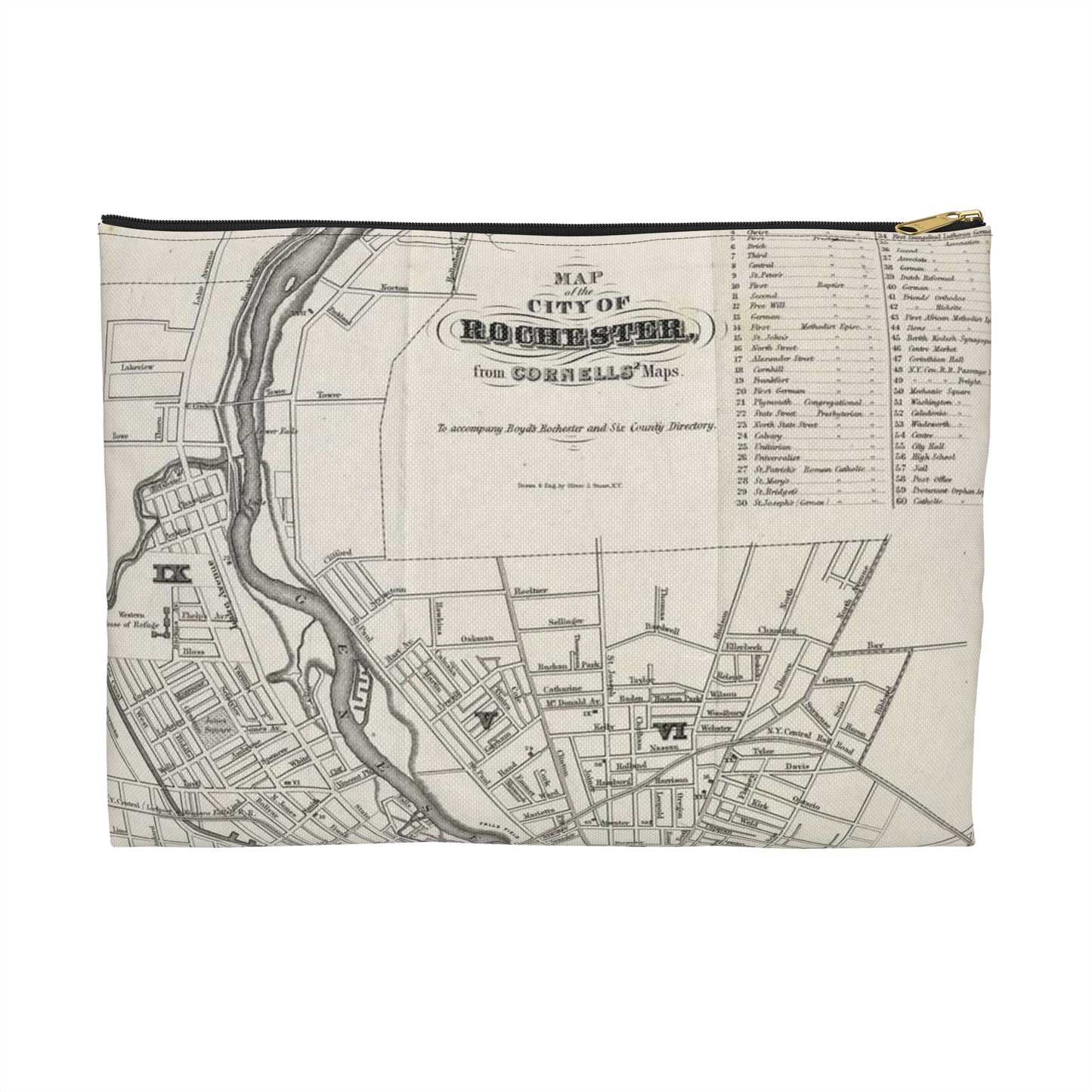 Map of the city of Rochester : from Cornells' Maps : to accompany Boyd's Rochester and six county directory / Large Organizer Pouch with Black Zipper