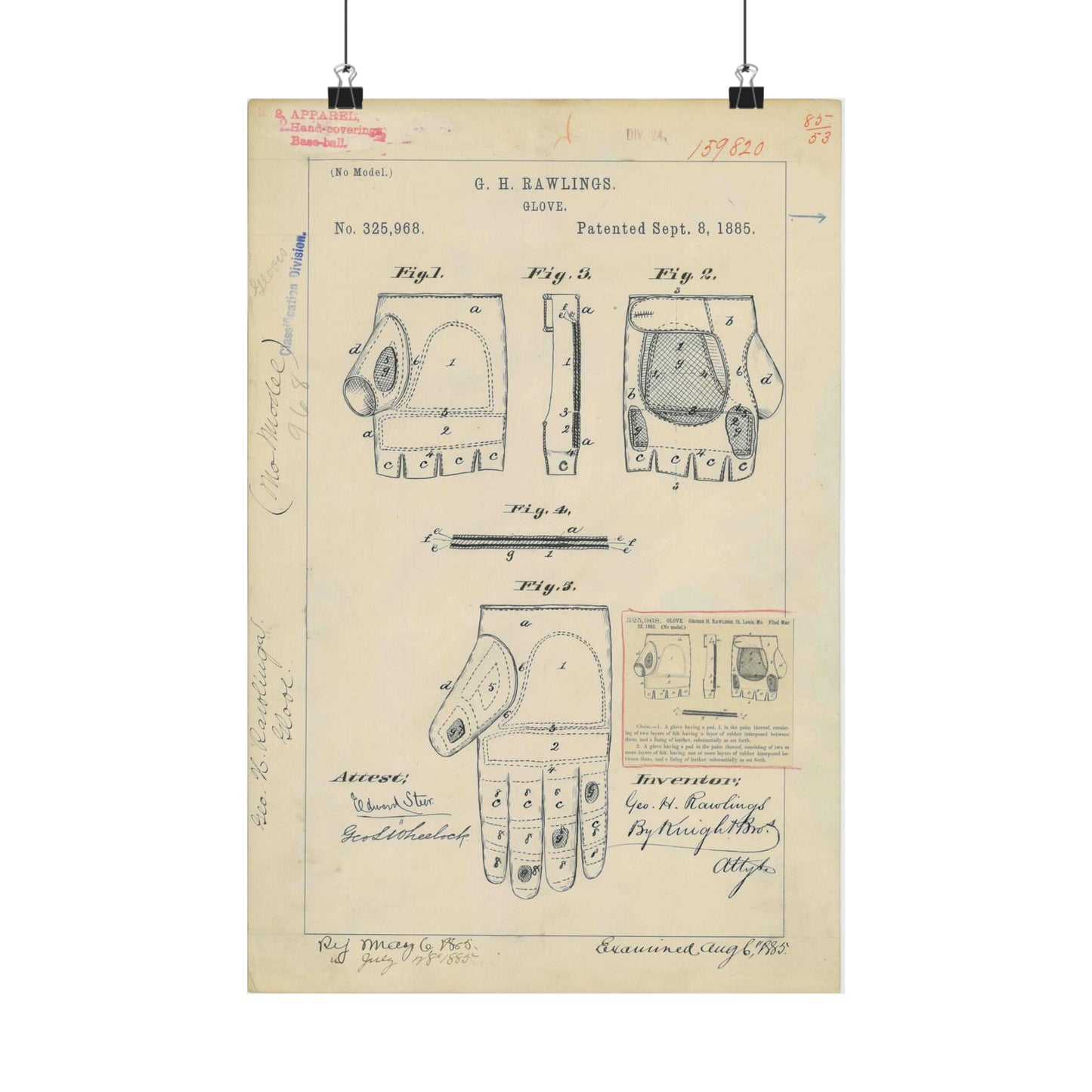 Patent drawing - Drawing for a "Base Ball Glove" Public domain  image High Quality Matte Wall Art Poster for Home, Office, Classroom