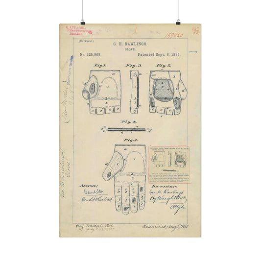 Patent drawing - Drawing for a "Base Ball Glove" Public domain  image High Quality Matte Wall Art Poster for Home, Office, Classroom