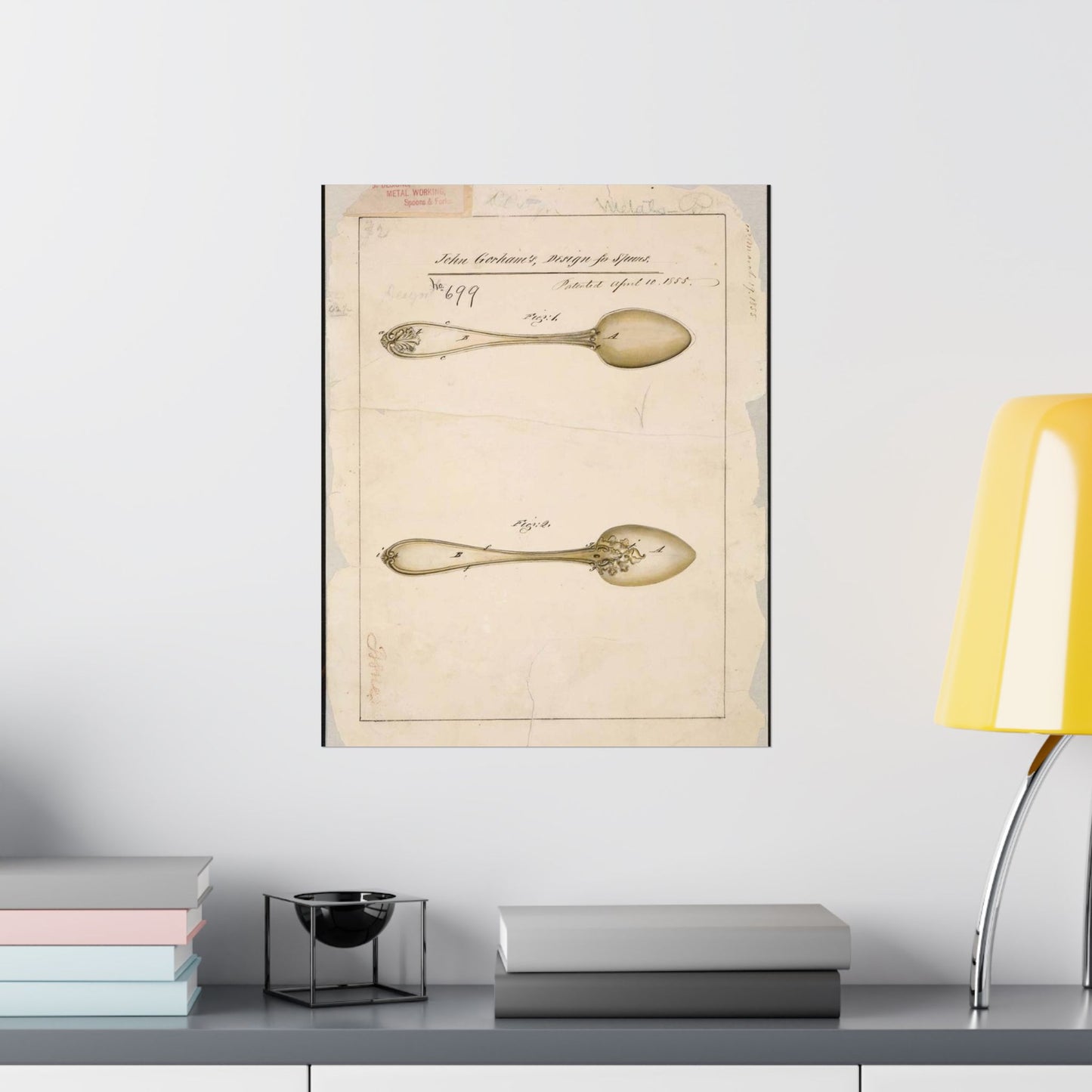 Patent drawing - Drawing of Design for Spoons Public domain  image High Quality Matte Wall Art Poster for Home, Office, Classroom