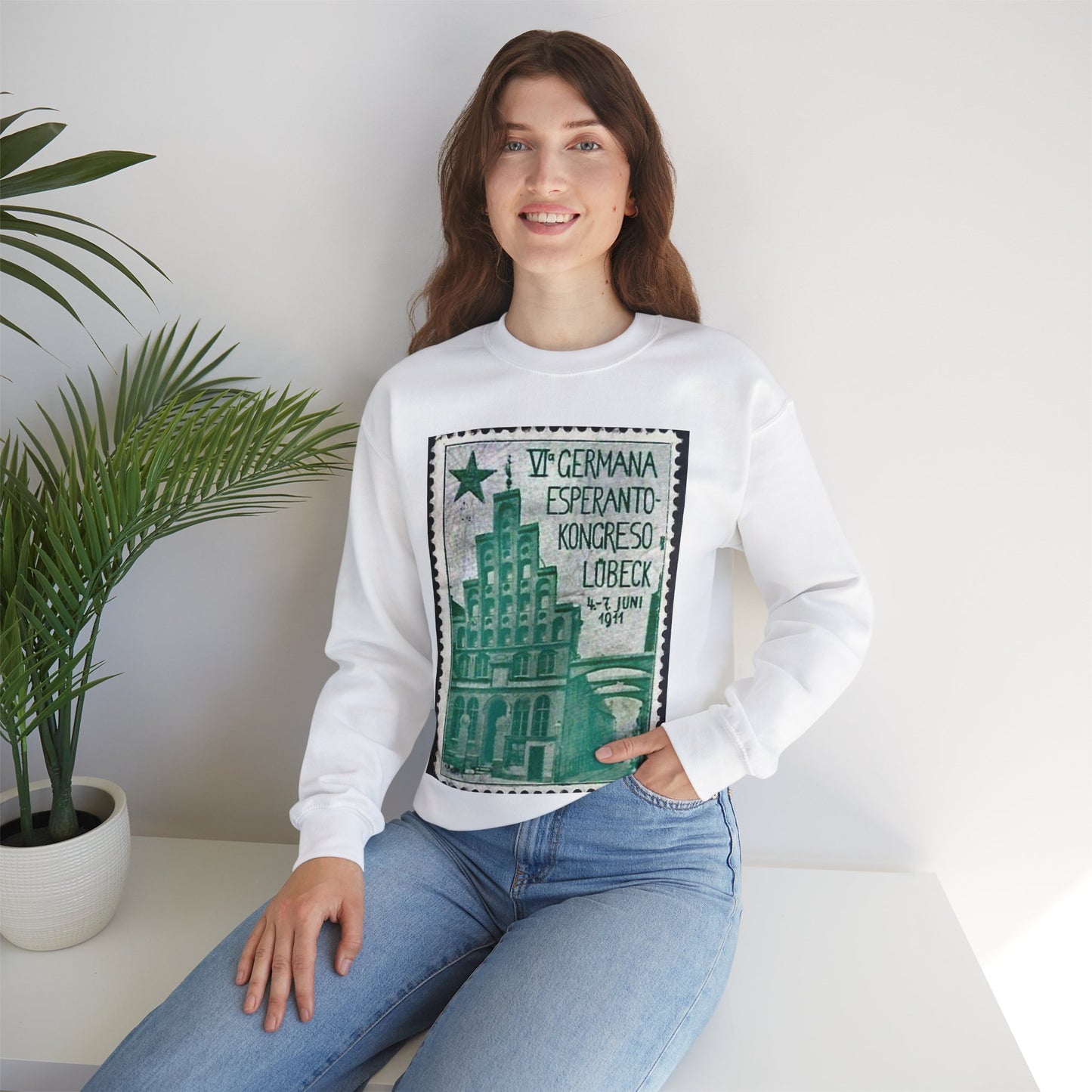 Damals – Esperanto-Kongress – 1911 – Reklamemarke White Heavy Blend Adult Crew Neck SweatShirt