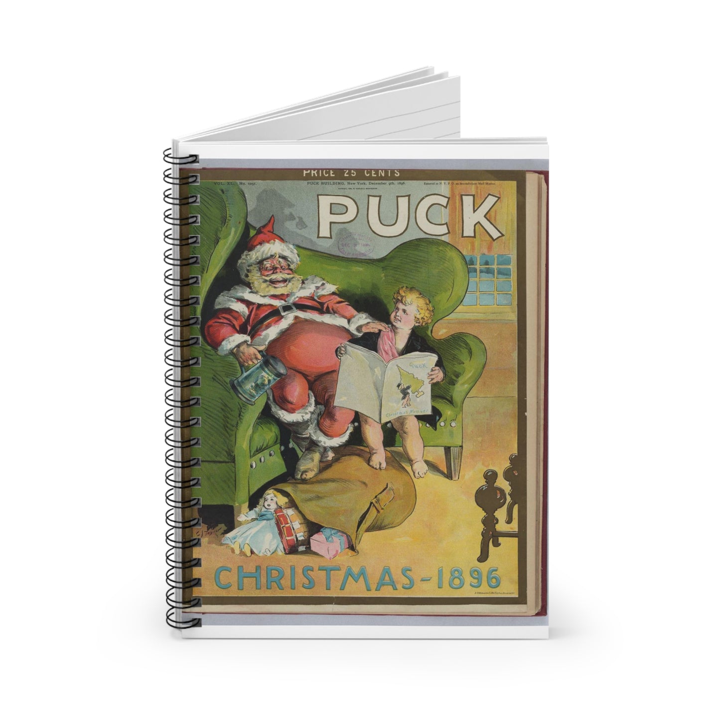 Puck magazine cover - Puck Christmas 1896 / C.J. Taylor. Spiral Bound Ruled Notebook with Printed Cover