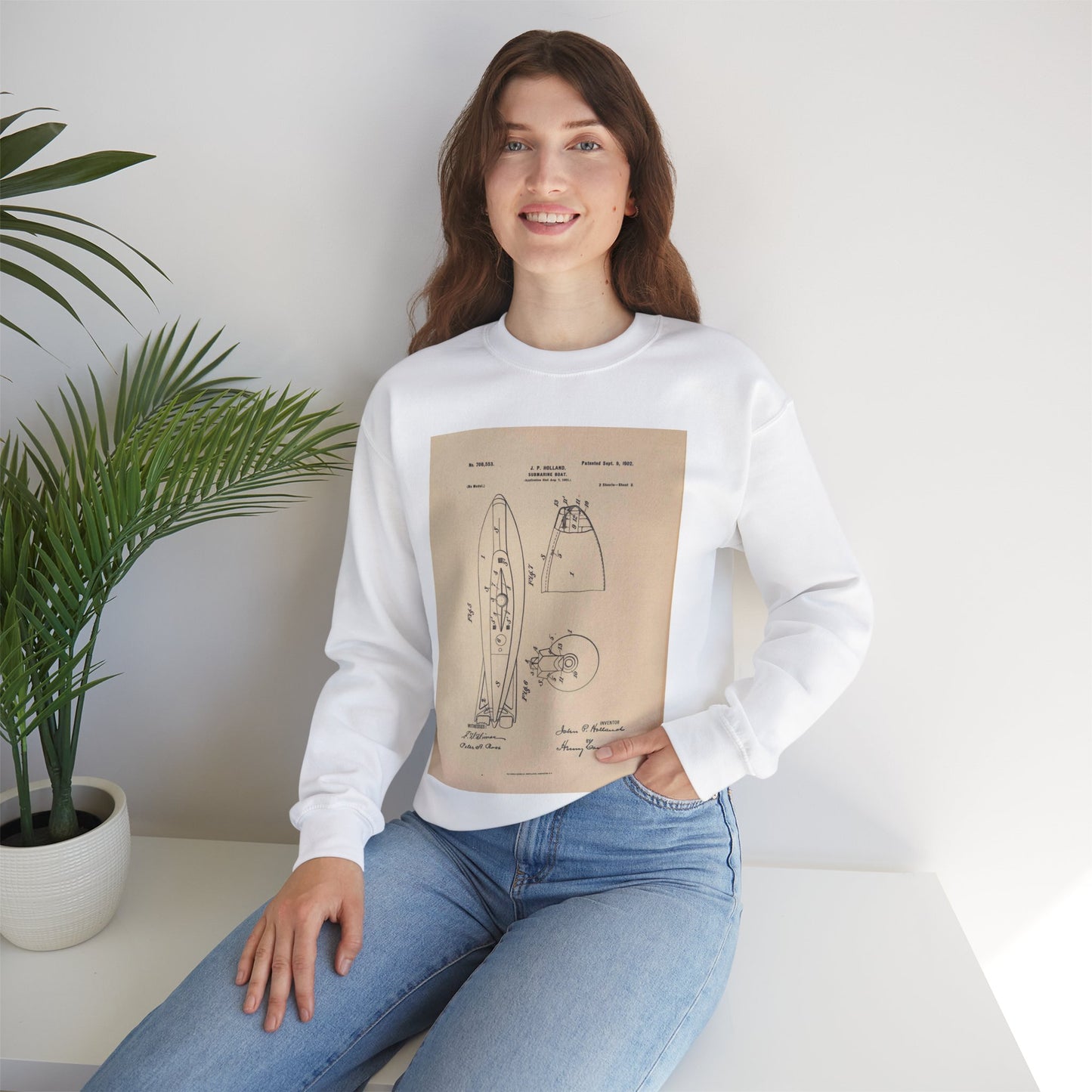 Patent drawing - Drawing for a Submarine Boat Public domain  image White Heavy Blend Adult Crew Neck SweatShirt