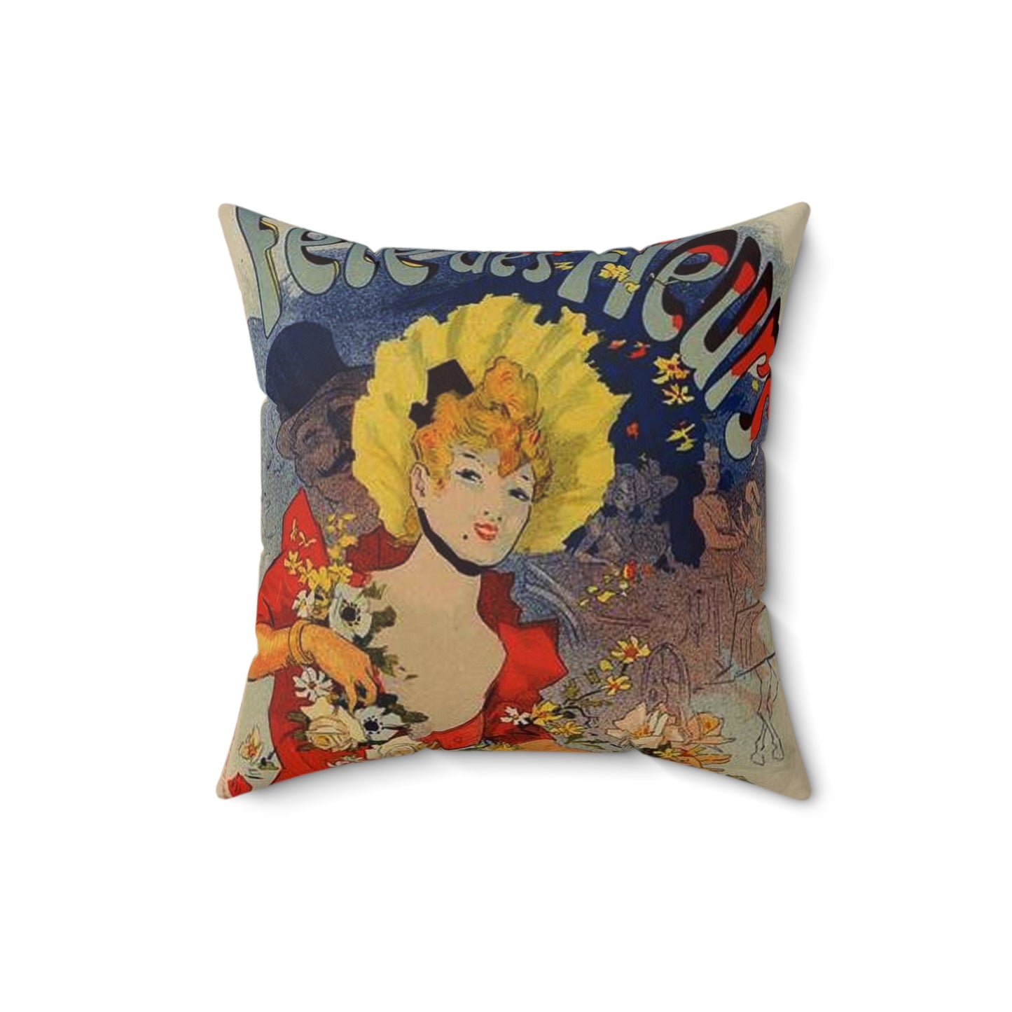 Affiche pour la "Fête des Fleurs de Bagnères-de-Luchon". Decorative Accent Square Pillow