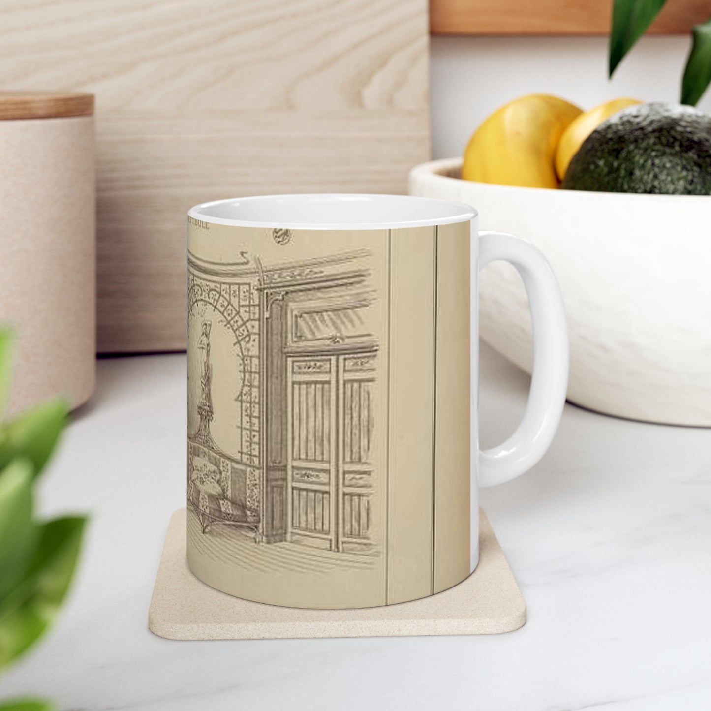 Vestibule : décor de baie en bois découpé sur treillage doré. Lambris, meubles et porte en bois de frêne verni. Etoffe des sièges et de la baie en soie brochée. Beautiful Novelty Ceramic Coffee Mug 11oz