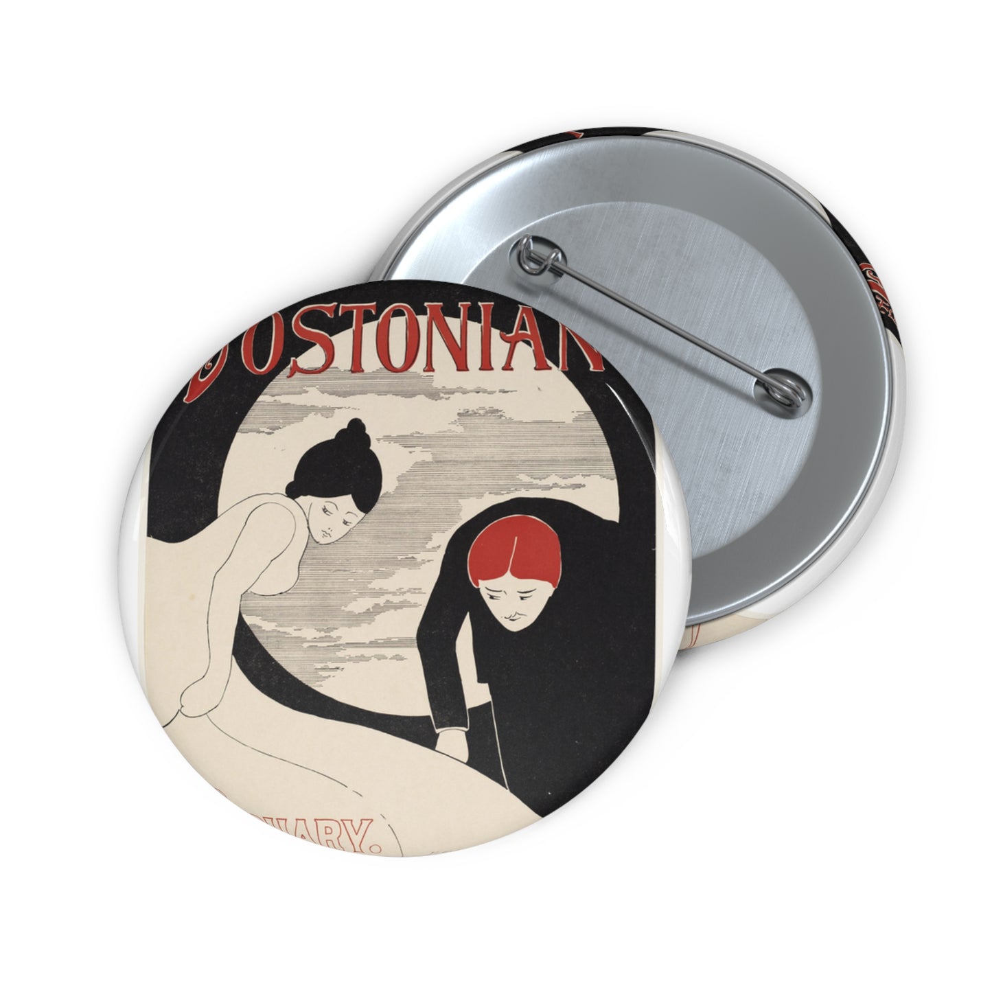The bostonian, February, Art Nouveau poster Pin Buttons with Crisp Design