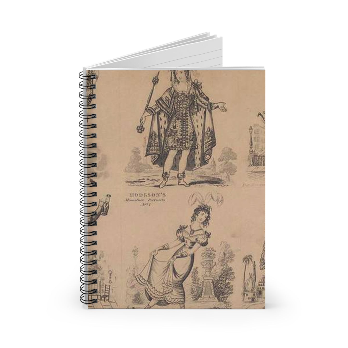 Madame Vestris in six favorite characters (Apollo, Page, Don Giovanni, Captain Macheath, Maria Darlington, and Mandane) Spiral Bound Ruled Notebook with Printed Cover