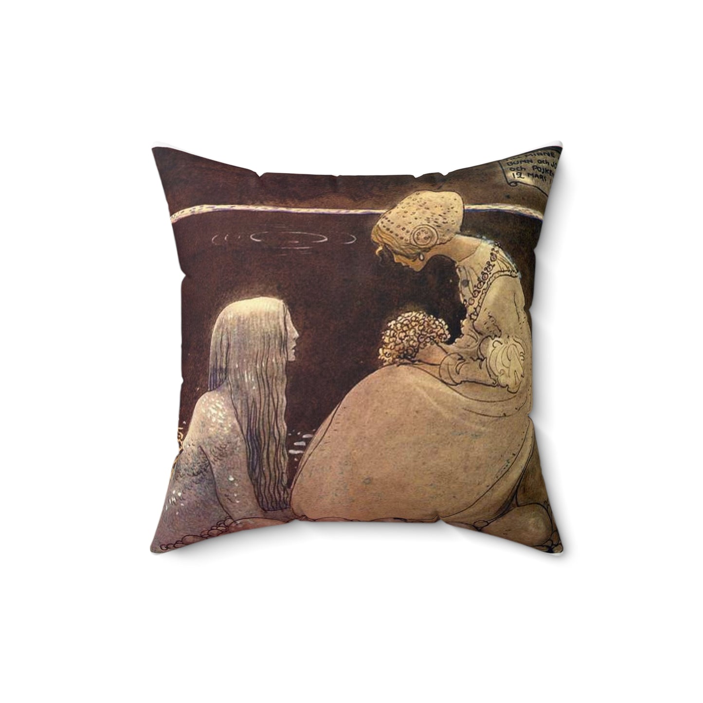 Sjoekungen by John Bauer 1911 - Drawing. Public domain image. Decorative Accent Square Pillow