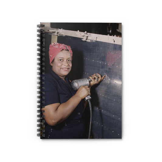 Operating a hand drill at Vultee-Nashville, woman is working on a "Vengeance" dive bomber, Tennessee Spiral Bound Ruled Notebook with Printed Cover